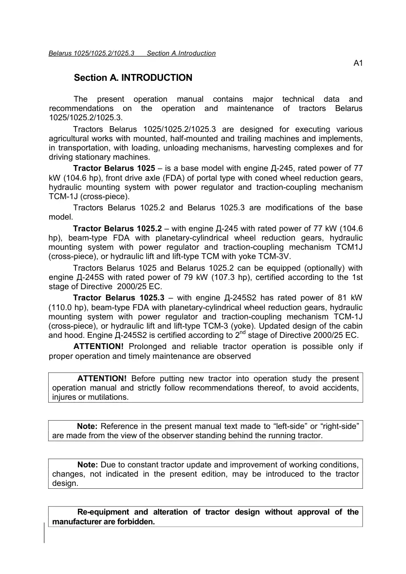 Belarus b 1025 1025. 1025.3 Tractor Operator's Manual preview page 5