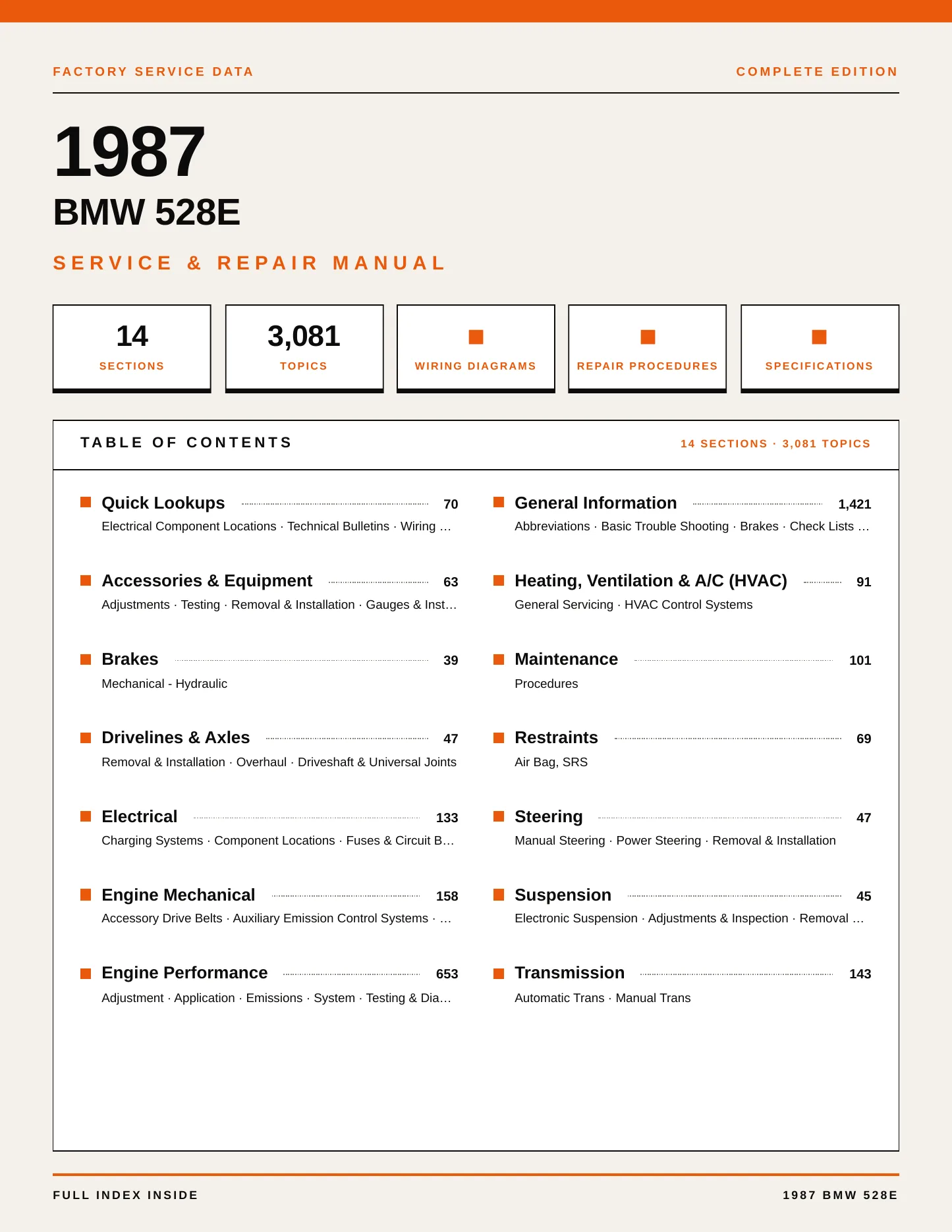 1987 BMW 528e Service and Repair Manual preview page 1