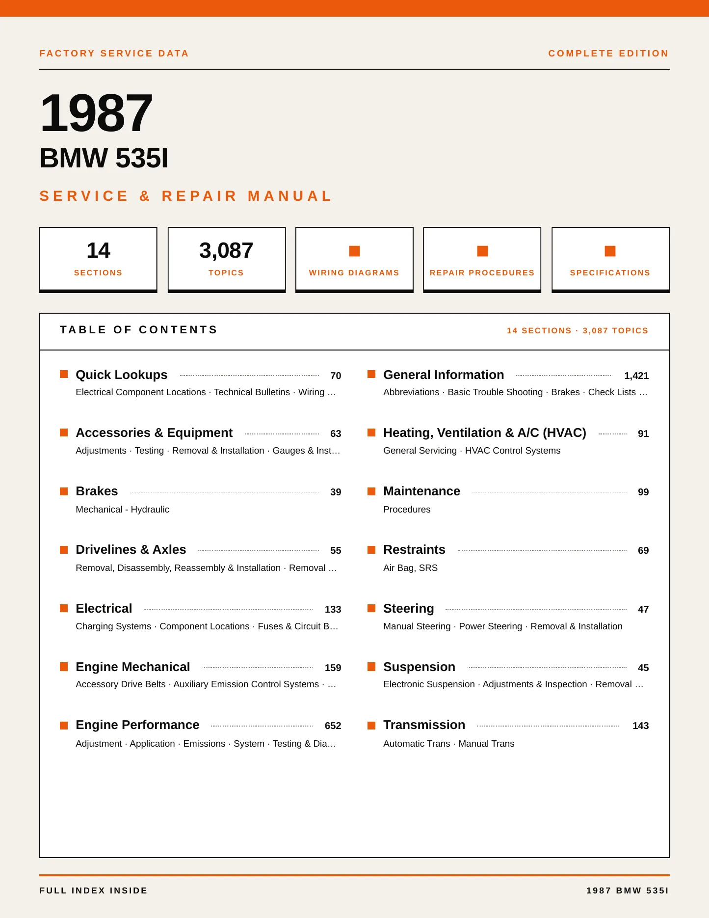 1987 BMW 535i Service and Repair Manual preview page 1