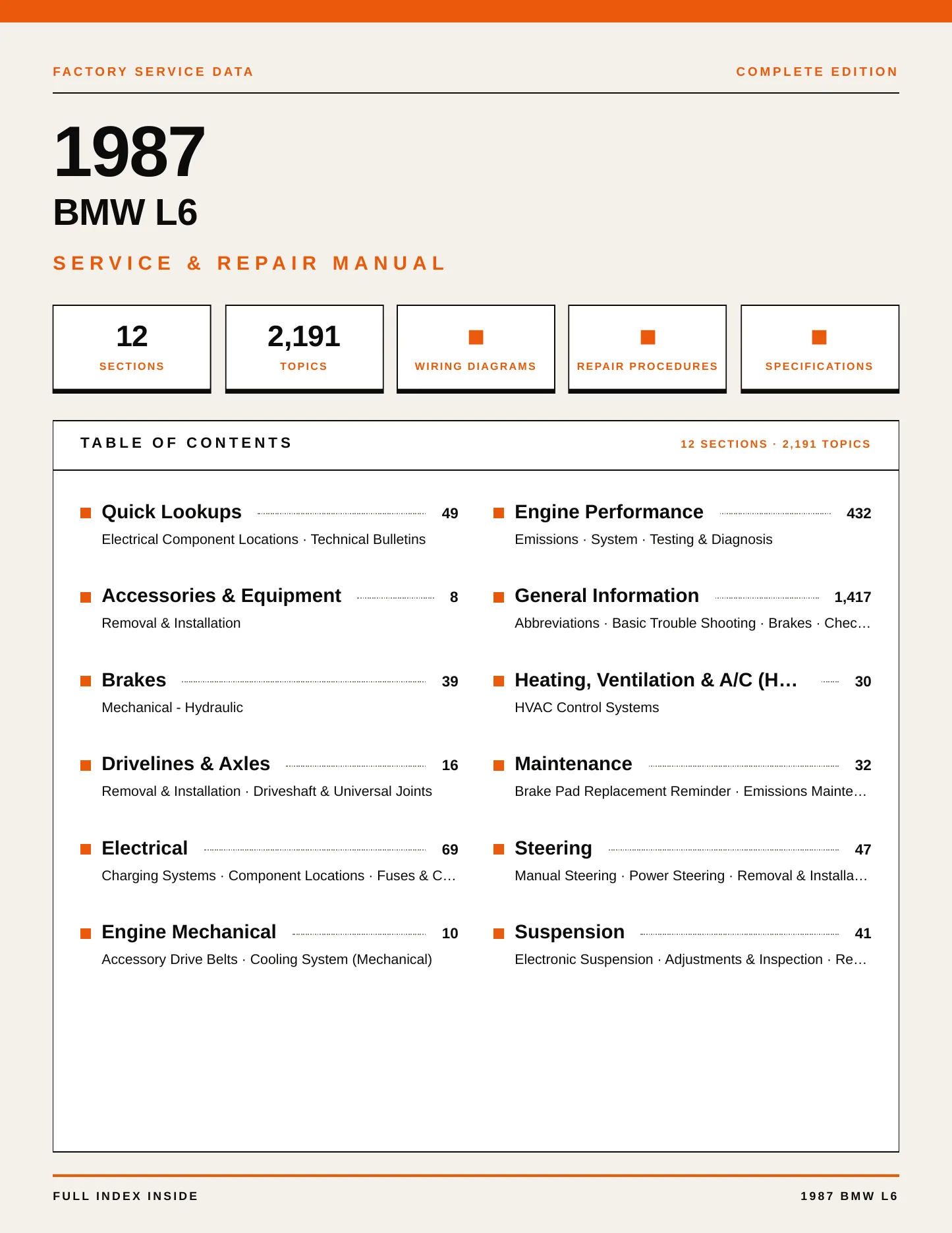 1987 BMW L6 Service and Repair Manual preview page 1