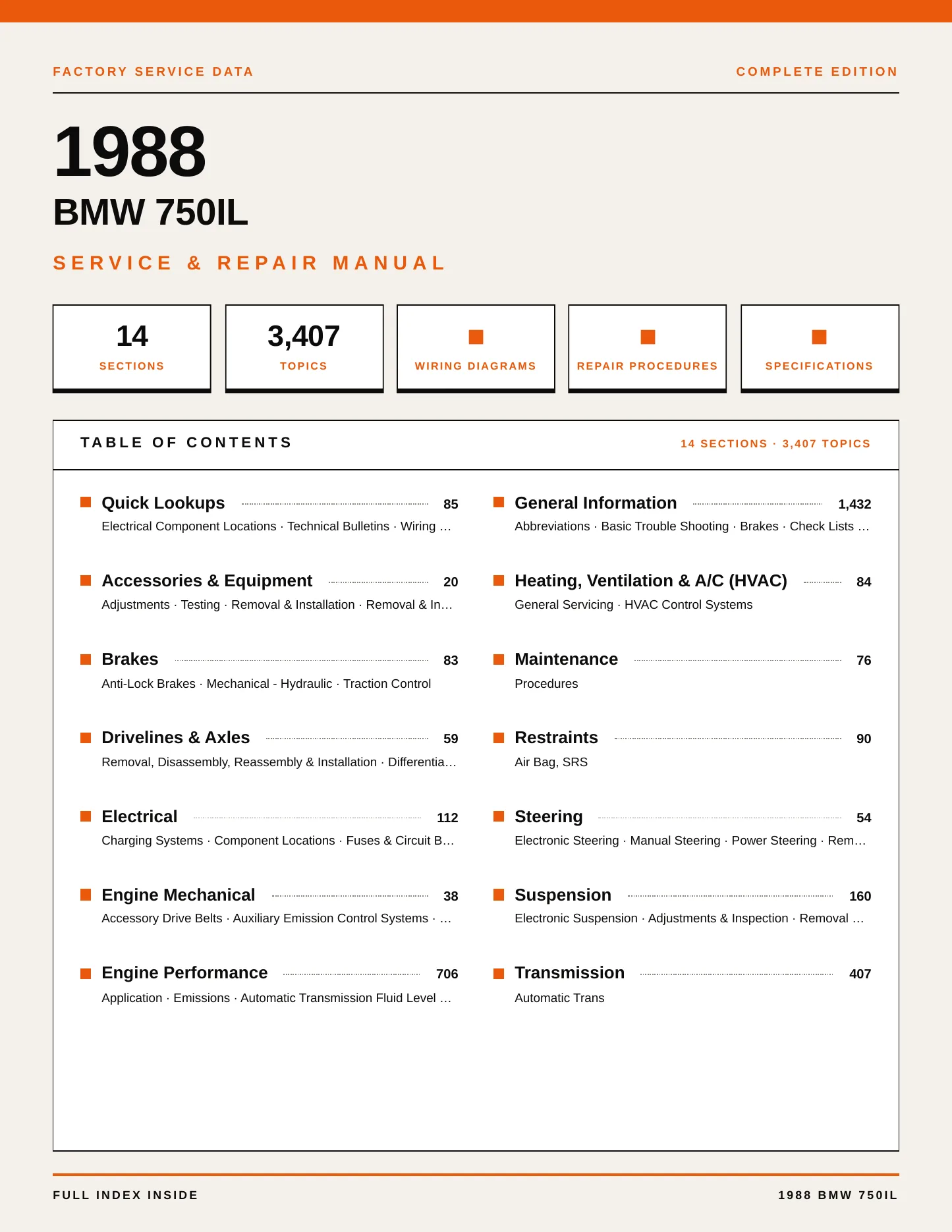 1988 BMW 750iL Service and Repair Manual preview page 1