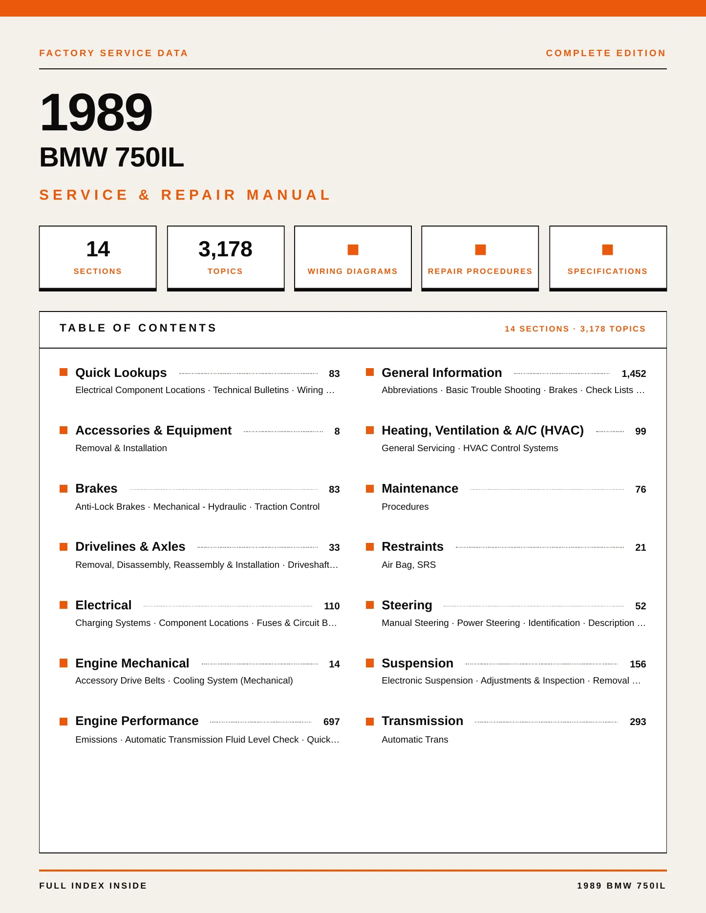 1989 BMW 750iL Service and Repair Manual preview page 1