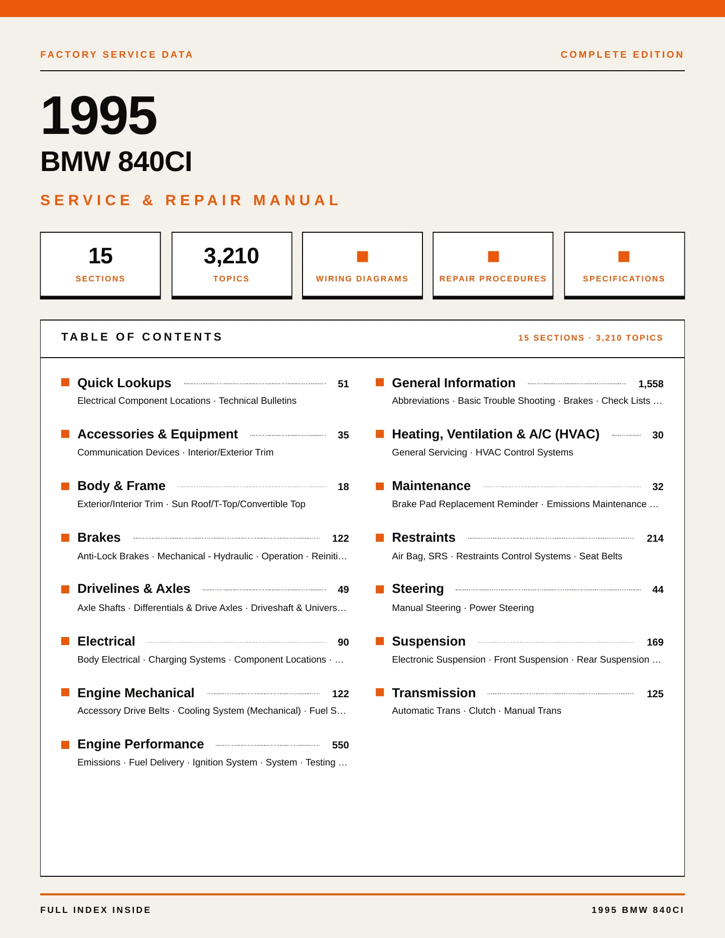 1995 BMW 840Ci Service and Repair Manual preview page 1