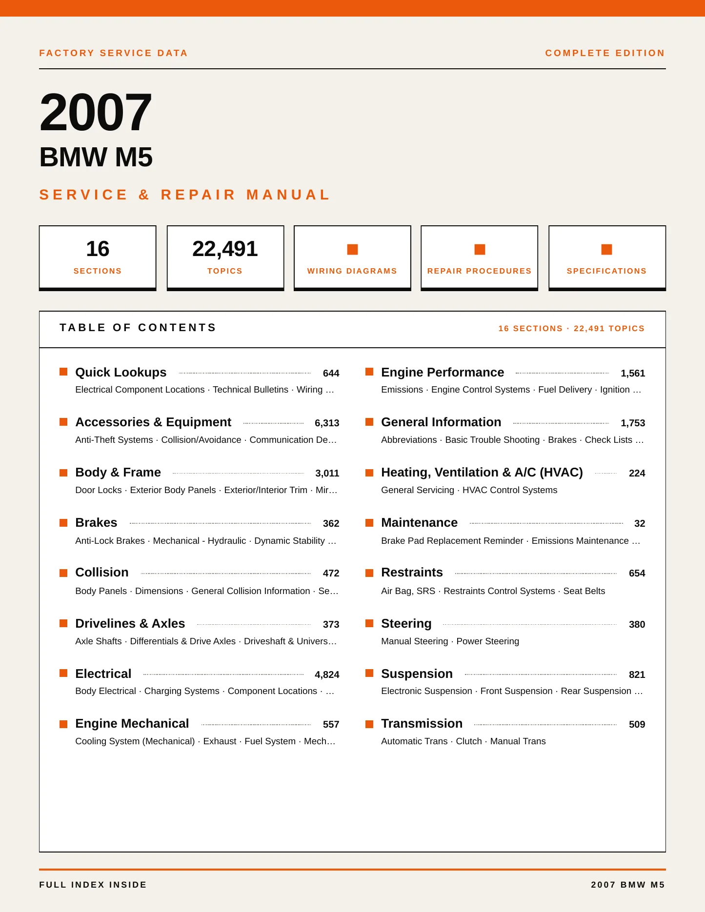 2007 BMW M5 Service and Repair Manual preview page 1