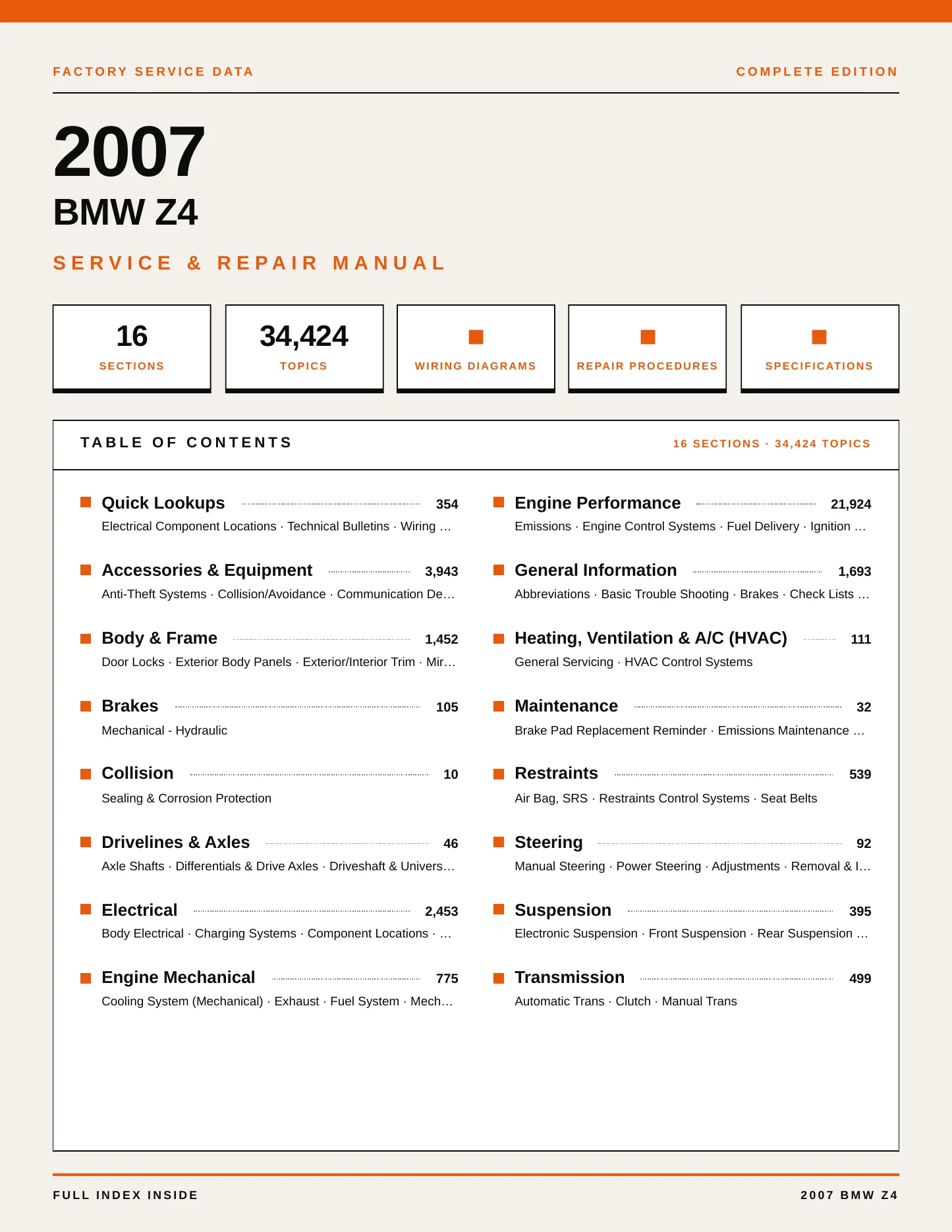 2007 BMW Z4 Service and Repair Manual preview page 1