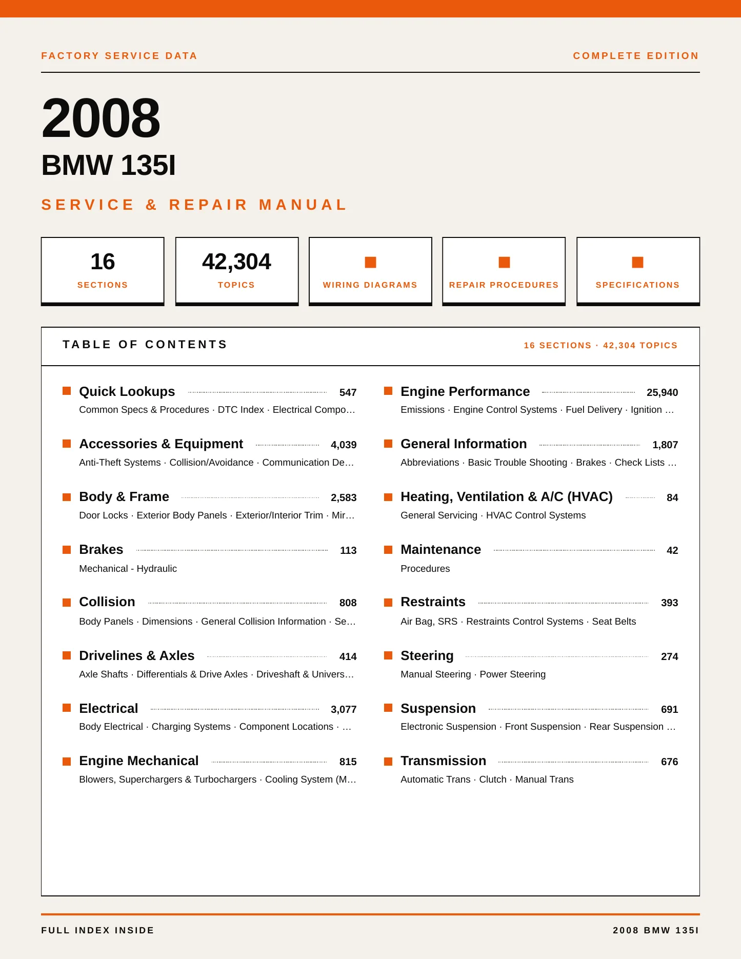 2008 BMW 135i Service and Repair Manual preview page 1