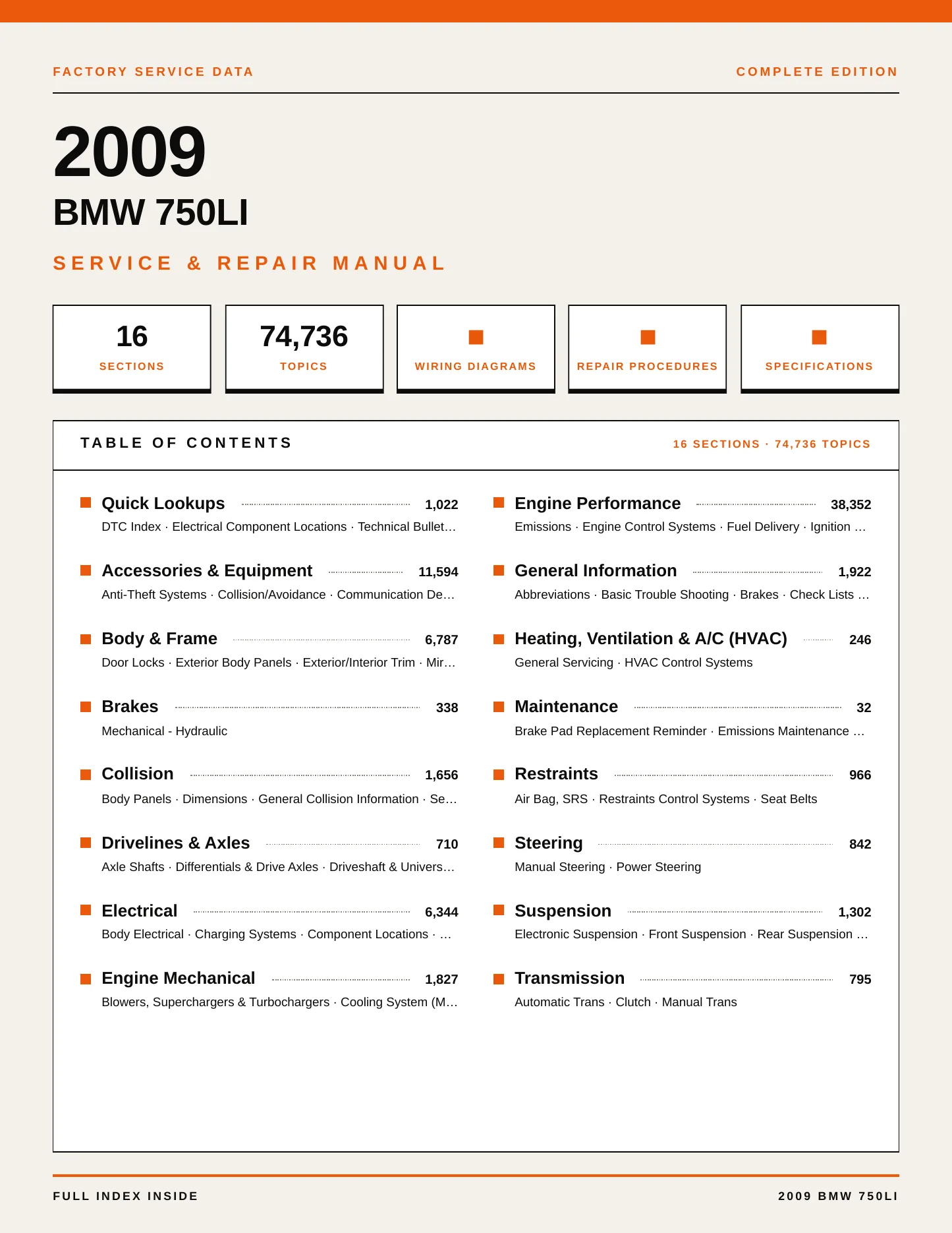 2009 BMW 750Li Service and Repair Manual preview page 1