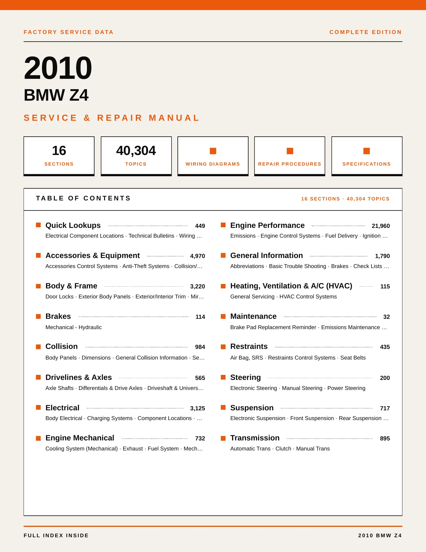 2010 BMW Z4 Service and Repair Manual preview page 1