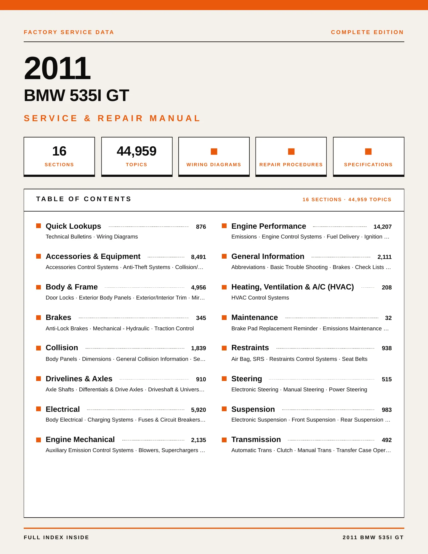 2011 BMW 535i GT Service and Repair Manual preview page 1