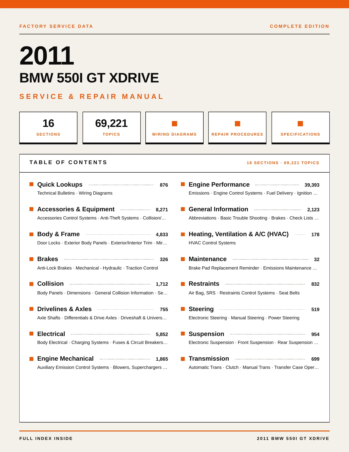 2011 BMW 550i GT xDrive Service and Repair Manual preview page 1