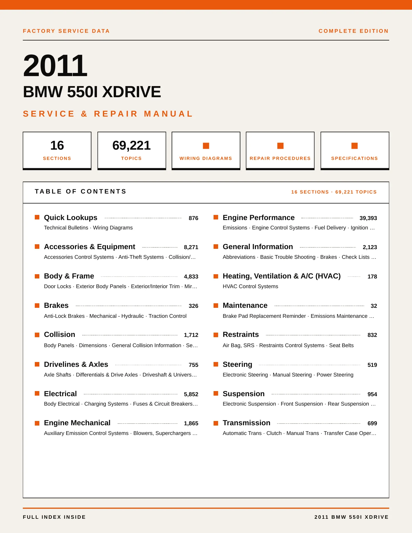 2011 BMW 550i xDrive Service and Repair Manual preview page 1