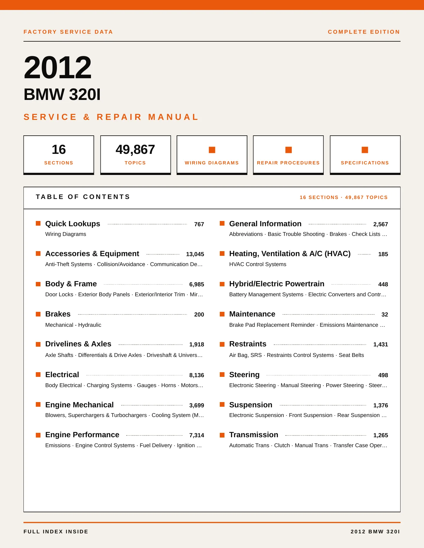 2012 BMW 320i Service and Repair Manual preview page 1