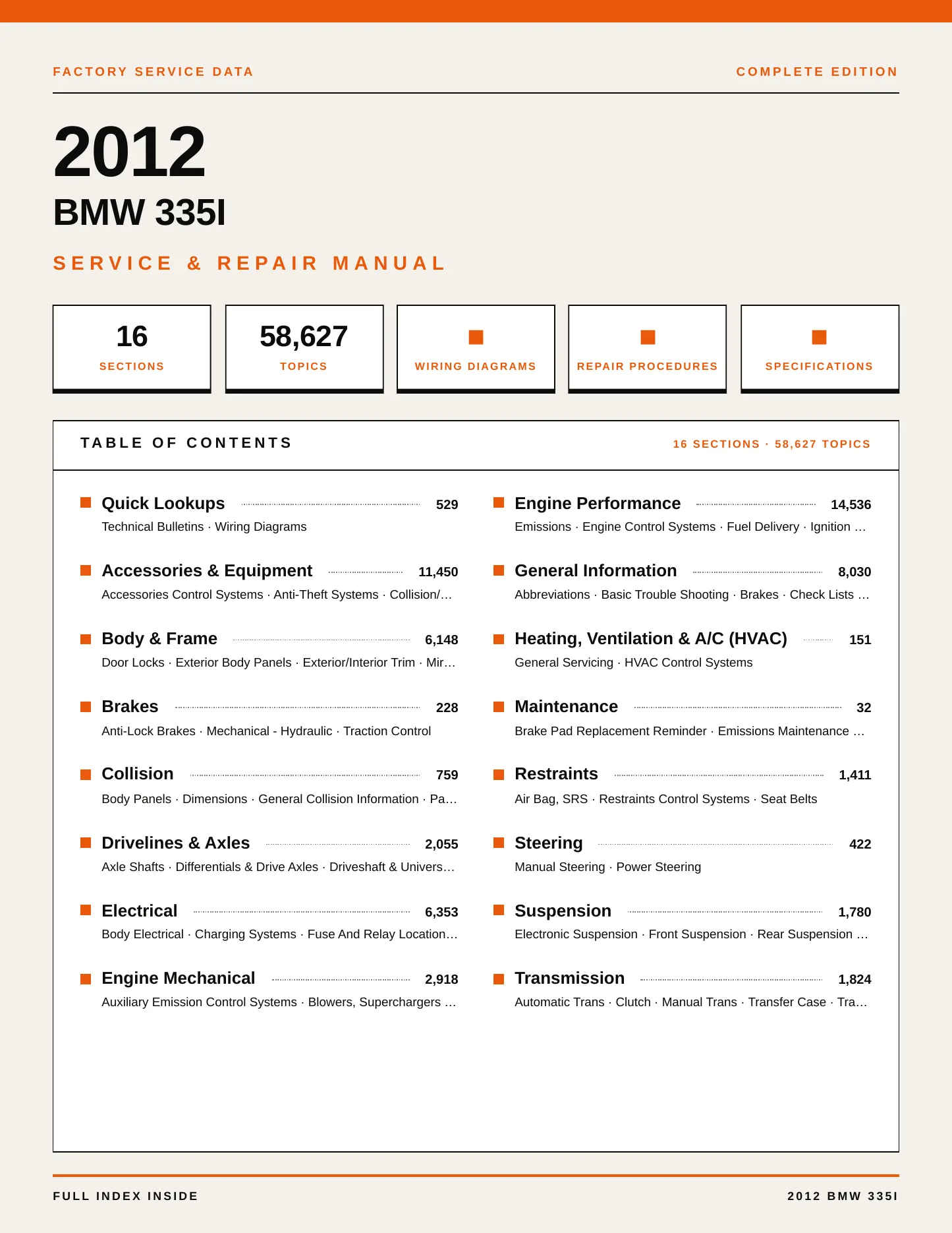 2012 BMW 335i Service and Repair Manual preview page 1