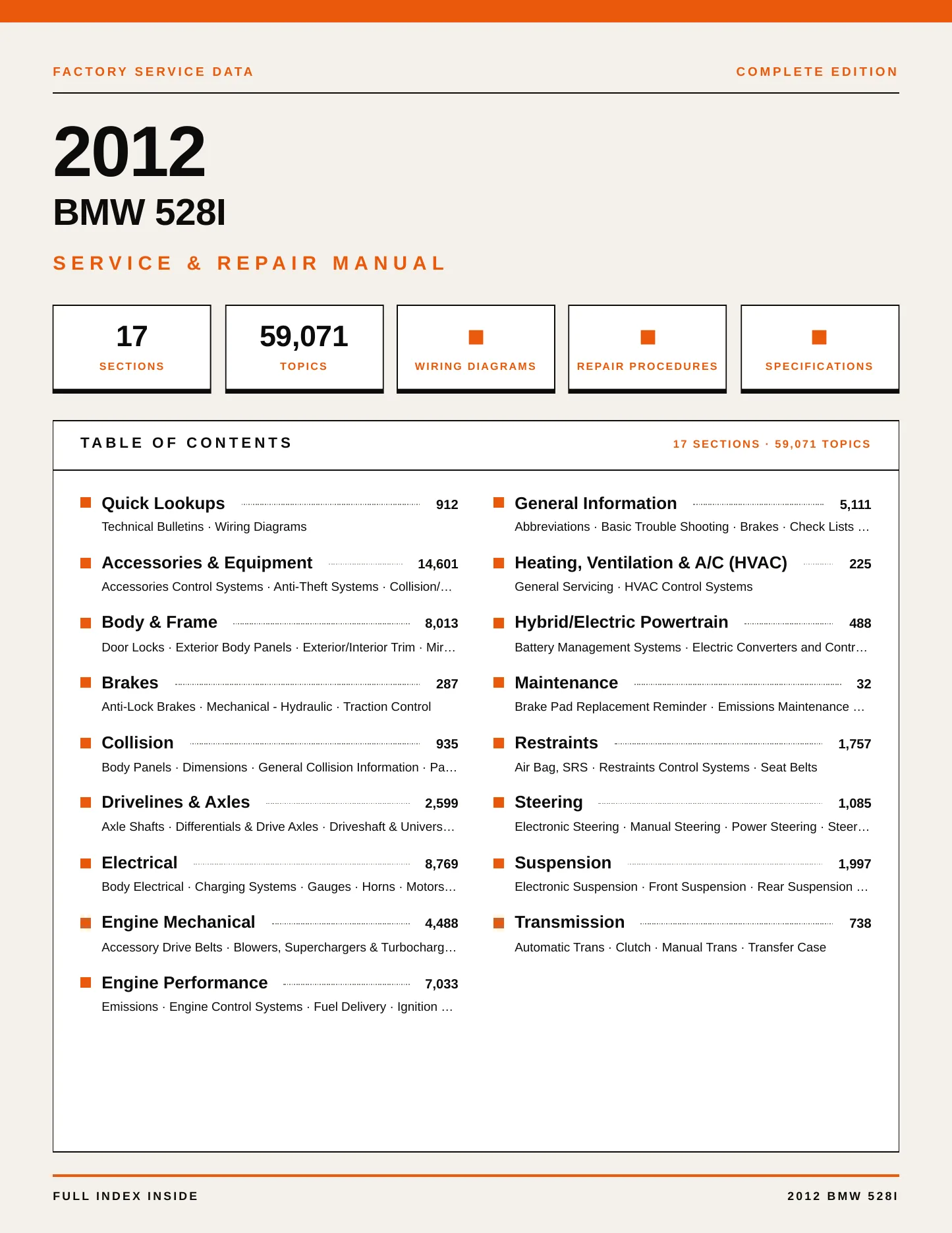 2012 BMW 528i Service and Repair Manual preview page 1