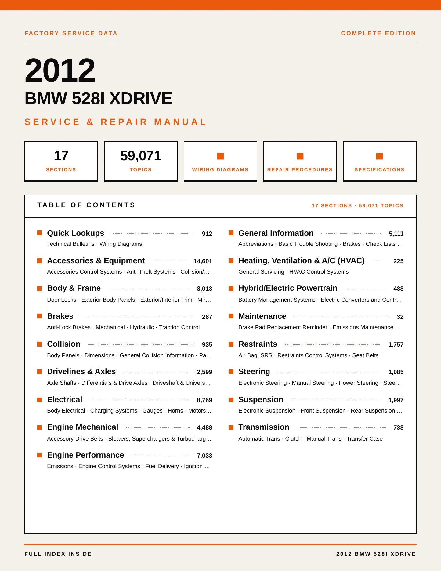 2012 BMW 528i xDrive Service and Repair Manual preview page 1