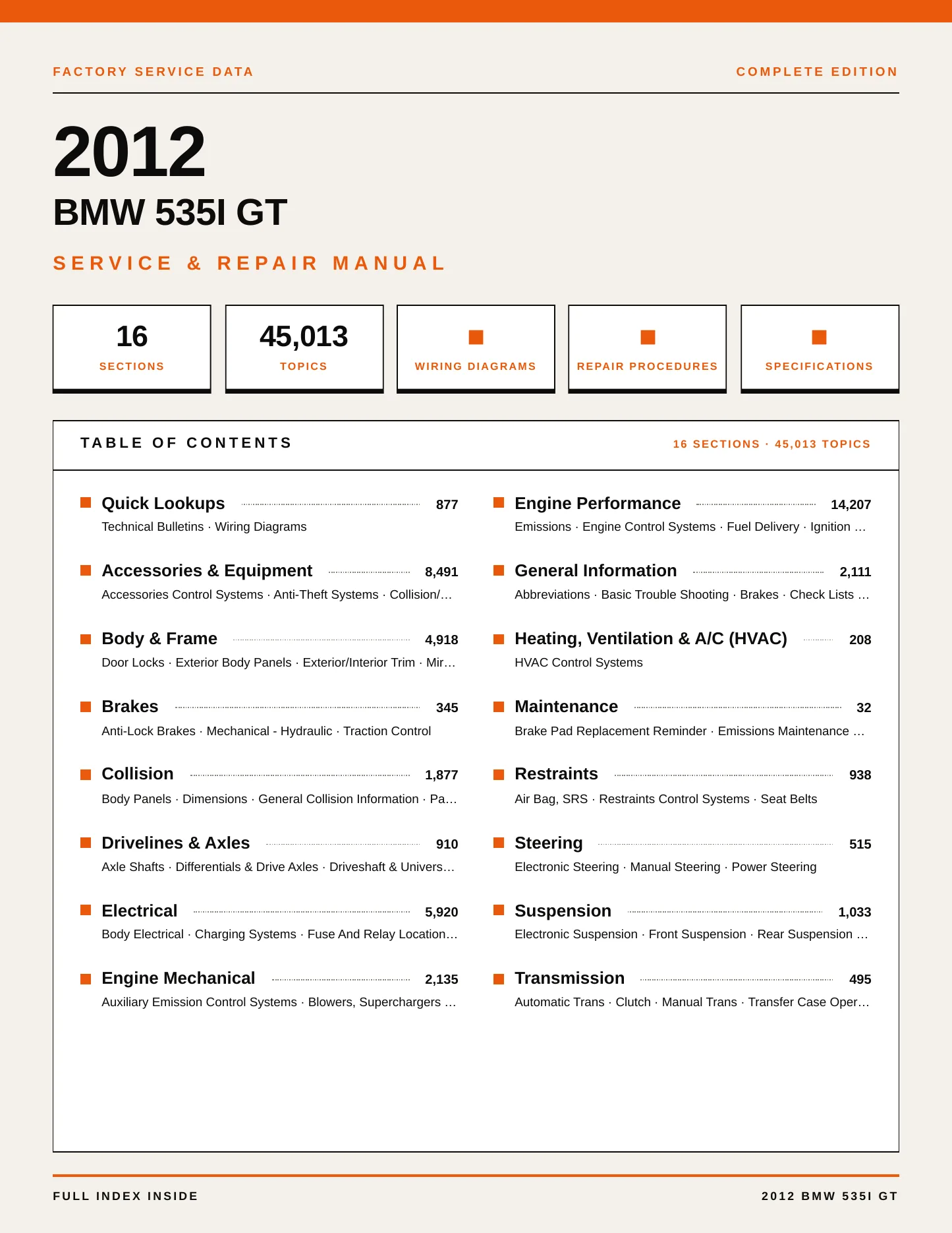 2012 BMW 535i GT Service and Repair Manual preview page 1