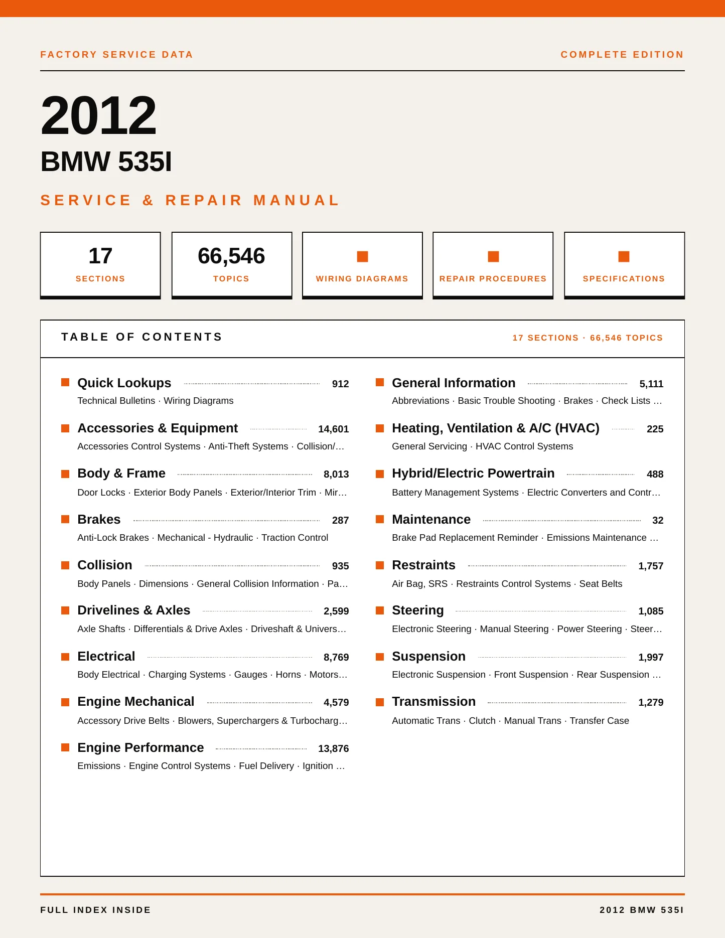 2012 BMW 535i Service and Repair Manual preview page 1