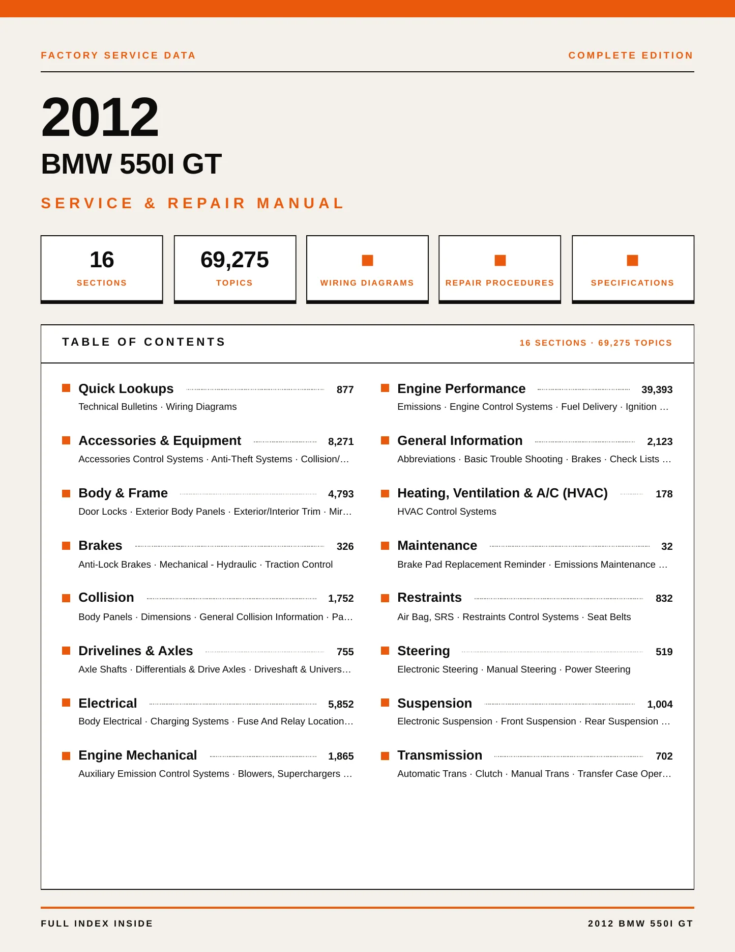 2012 BMW 550i GT Service and Repair Manual preview page 1