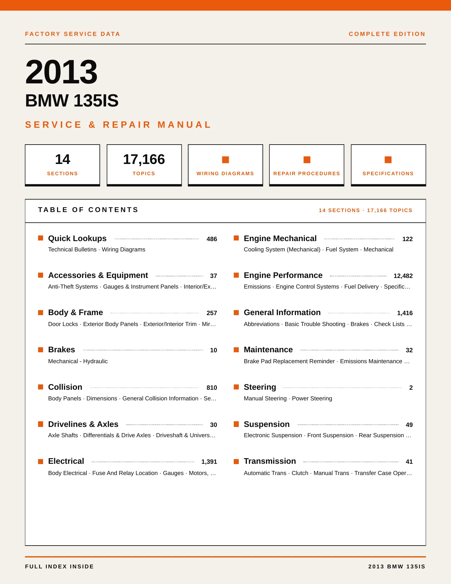 2013 BMW 135is Service and Repair Manual preview page 1