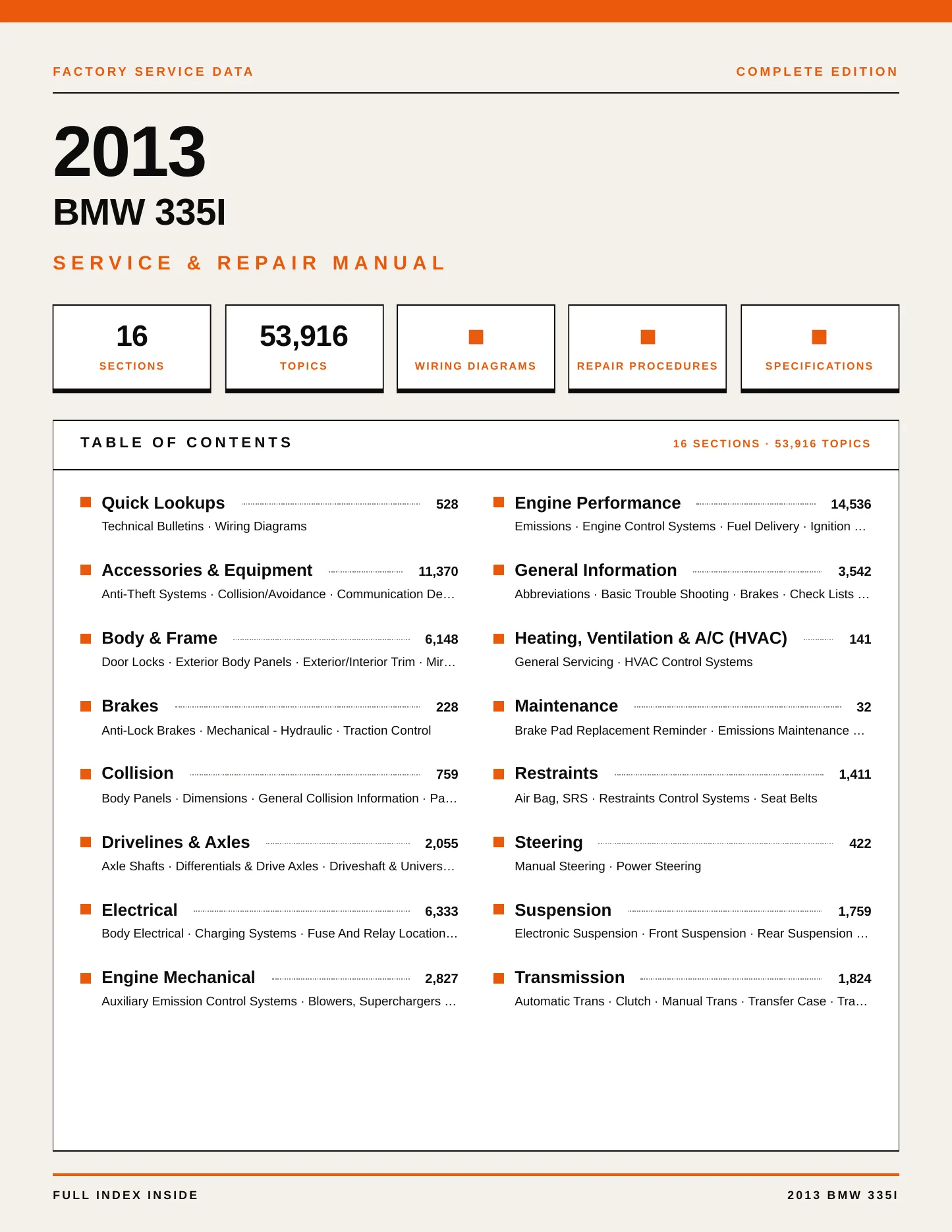 2013 BMW 335i Service and Repair Manual preview page 1