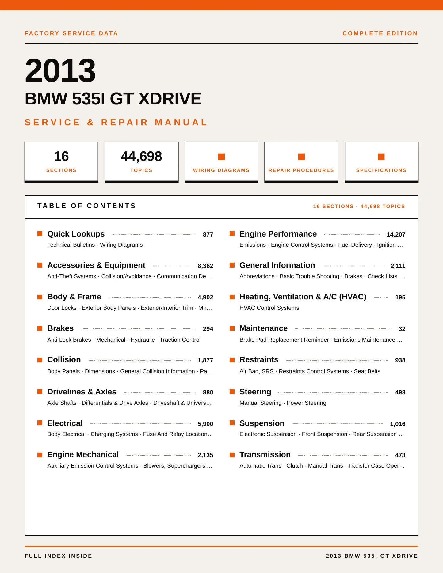 2013 BMW 535i GT xDrive Service and Repair Manual preview page 1