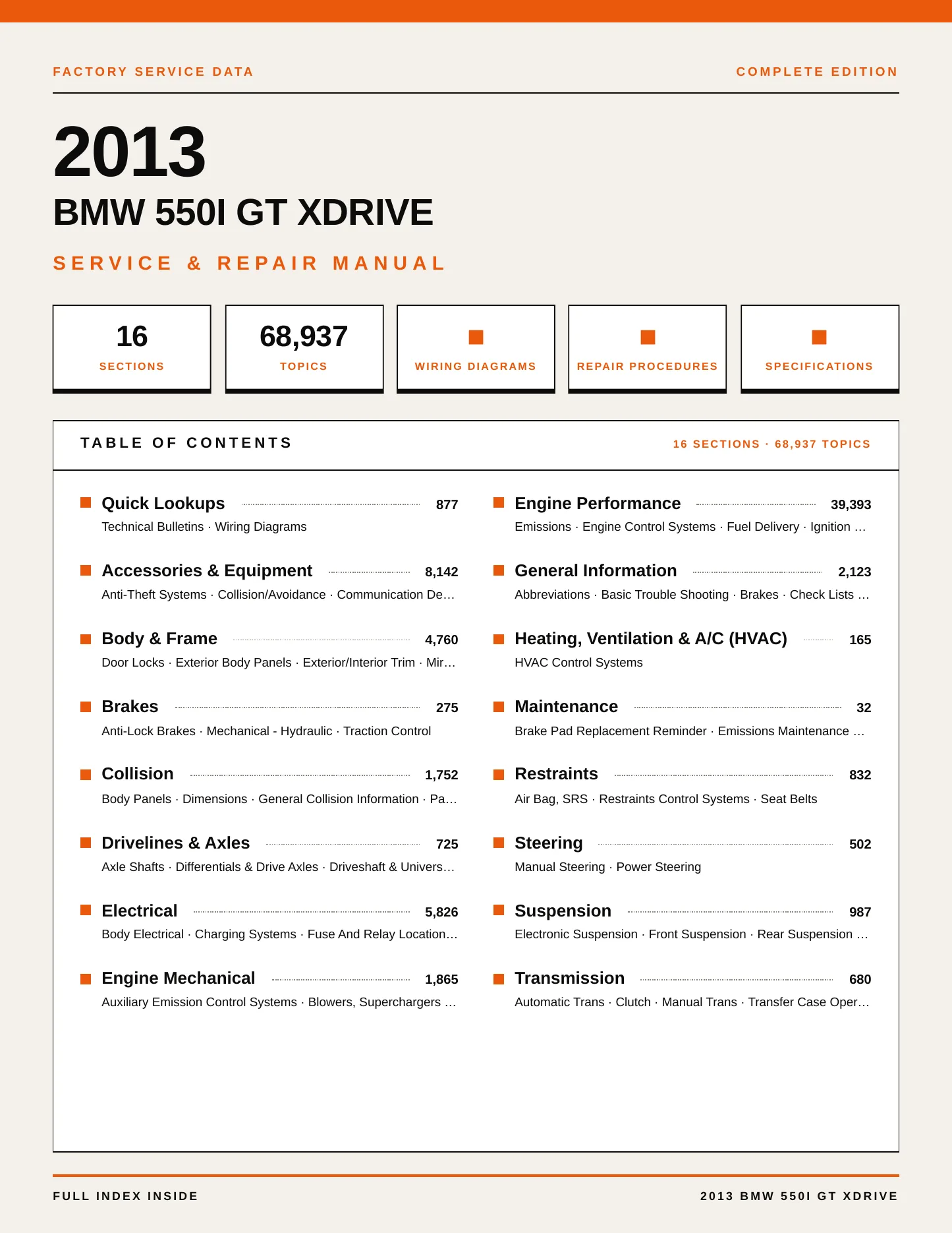 2013 BMW 550i GT xDrive Service and Repair Manual preview page 1