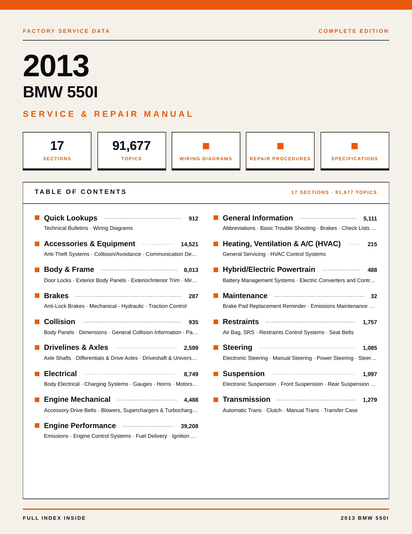 2013 BMW 550i Service and Repair Manual preview page 1