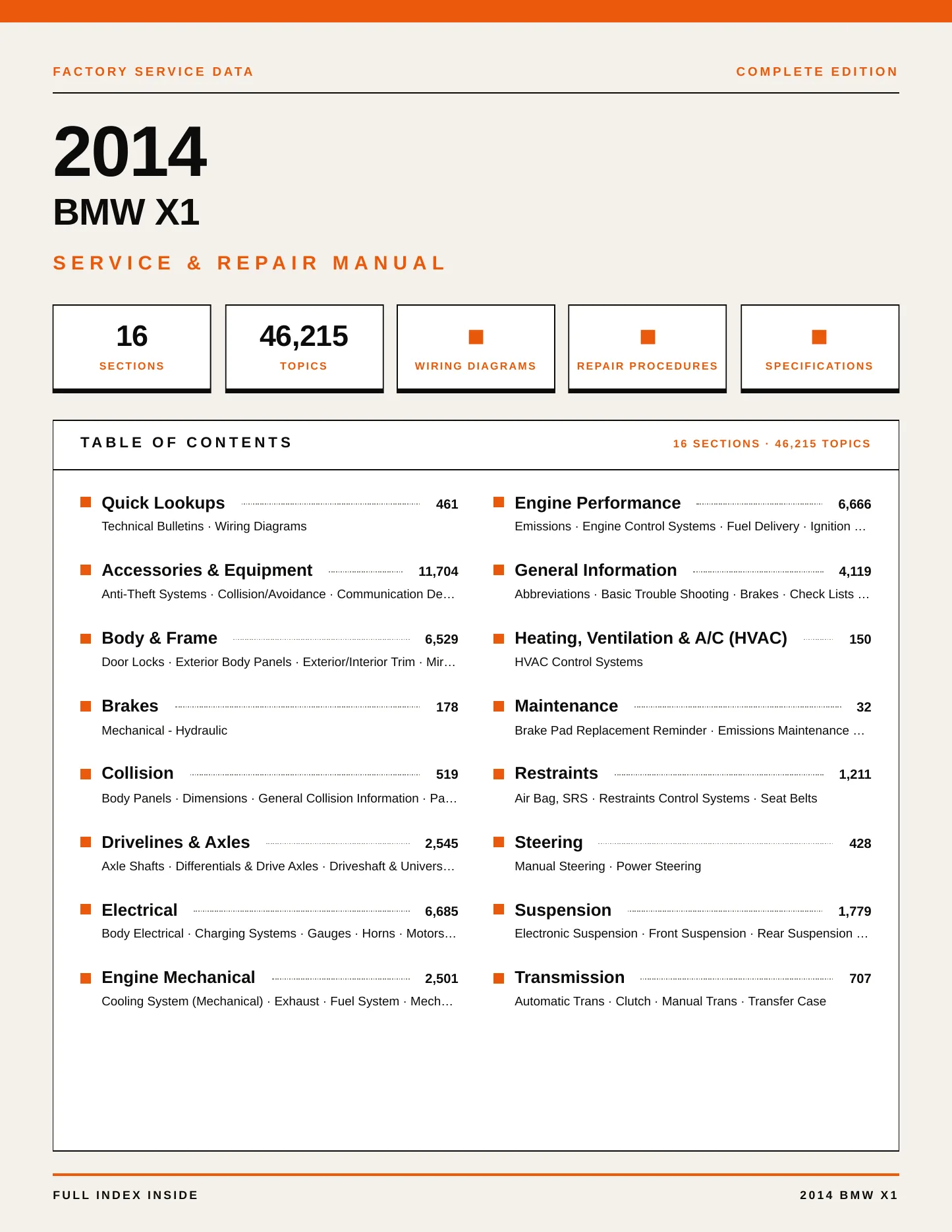 2014 BMW X1 Service and Repair Manual preview page 1