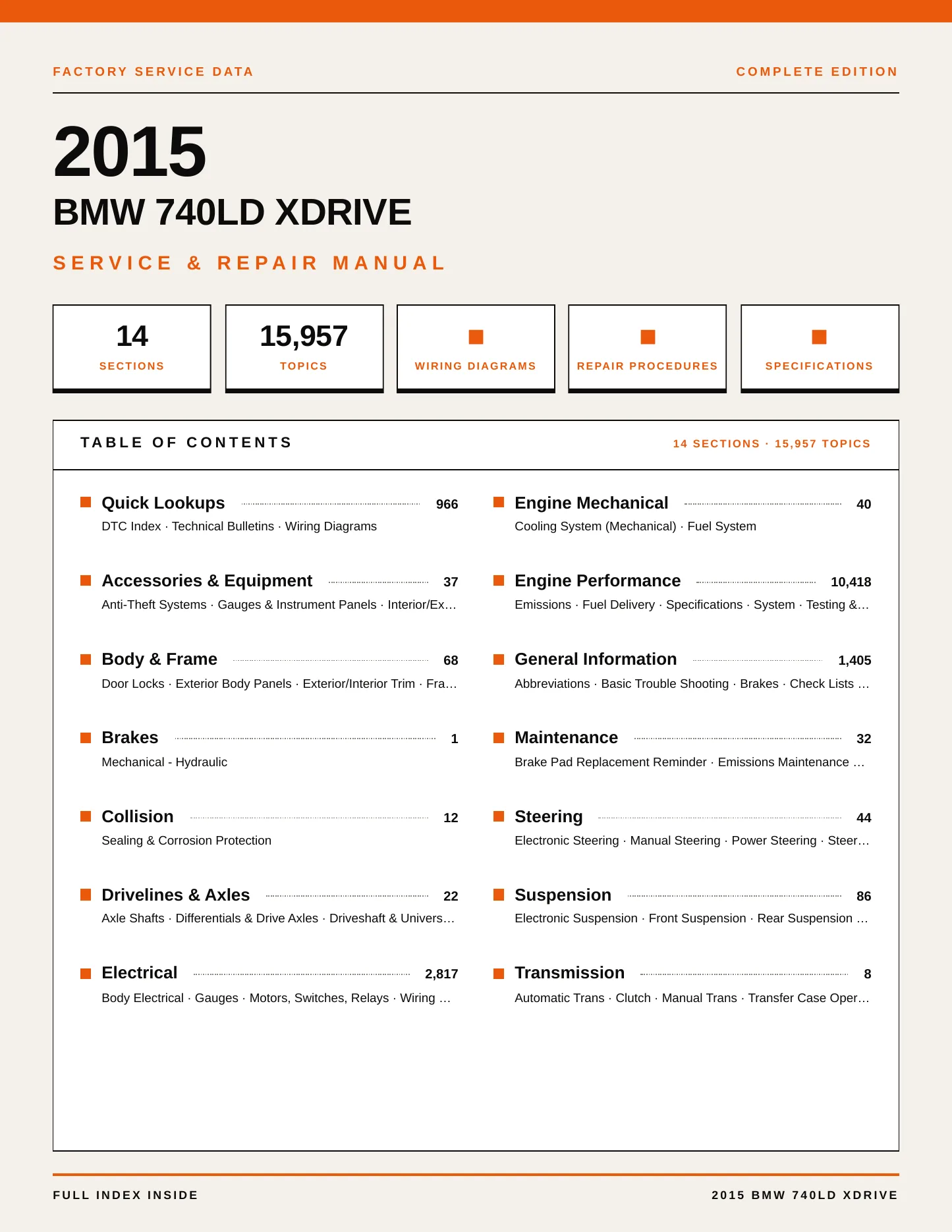 2015 BMW 740Ld xDrive Service and Repair Manual preview page 1