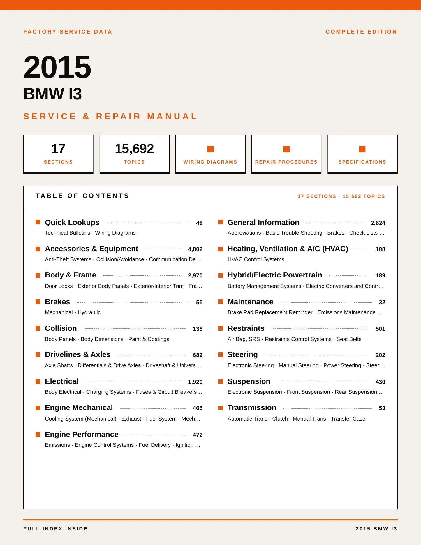 2015 BMW i3 Service and Repair Manual preview page 1