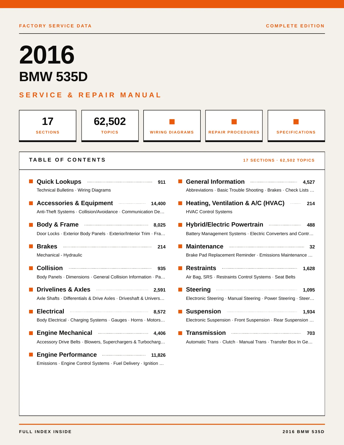 2016 BMW 535d Service and Repair Manual preview page 1