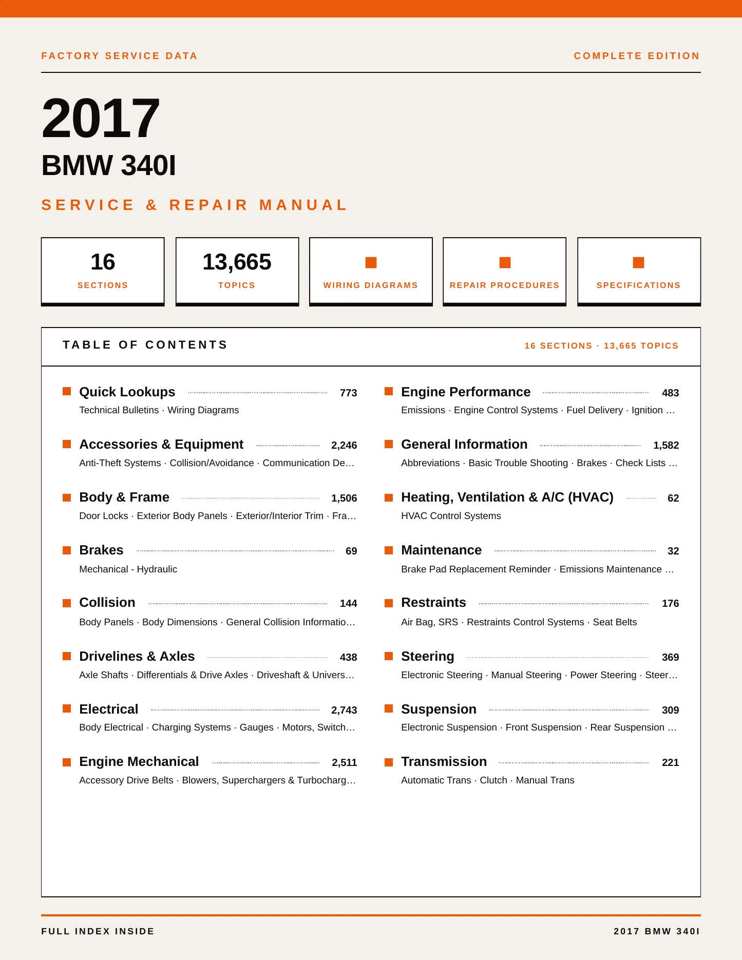 2017 BMW 340i Service and Repair Manual preview page 1