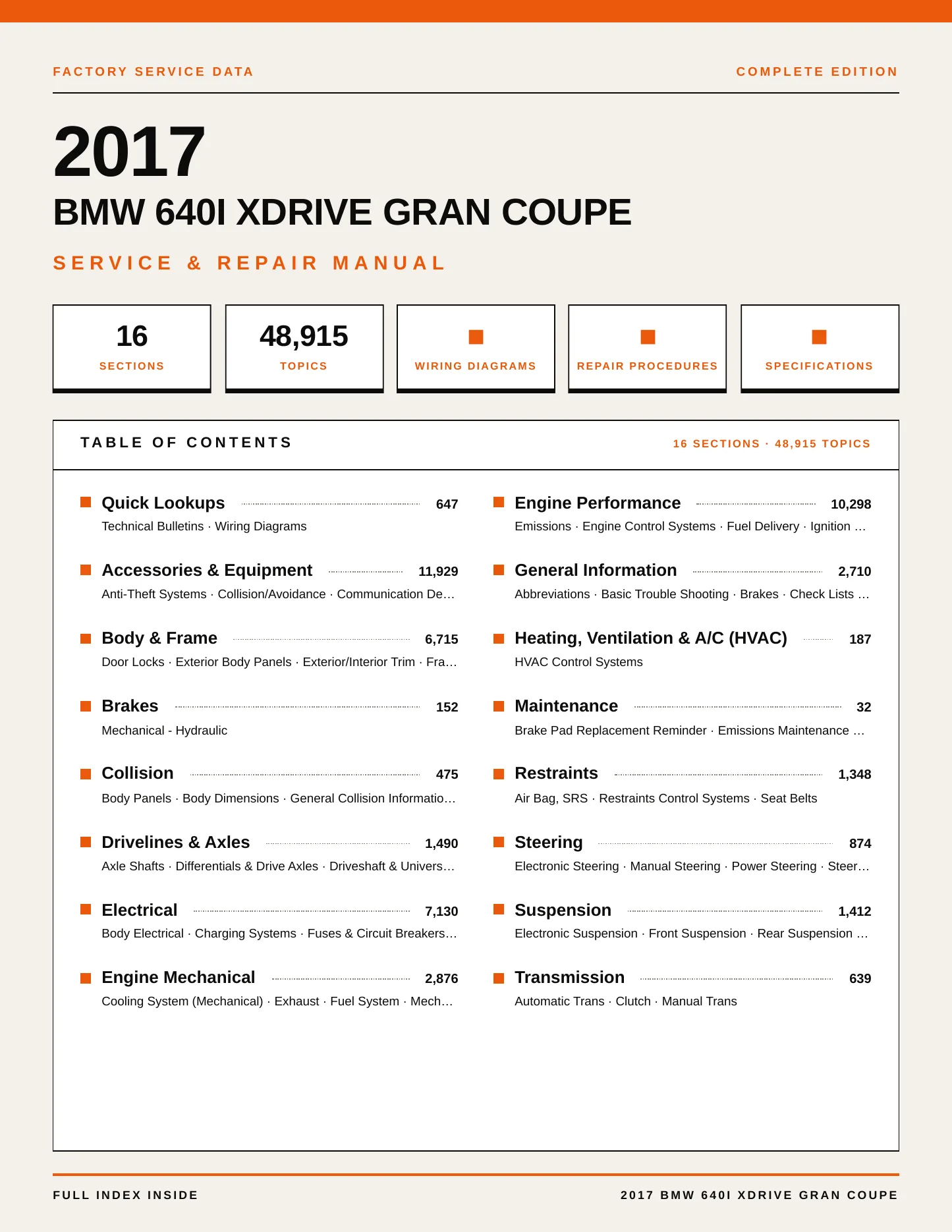 2017 BMW 640i xDrive Gran Coupe Service and Repair Manual preview page 1