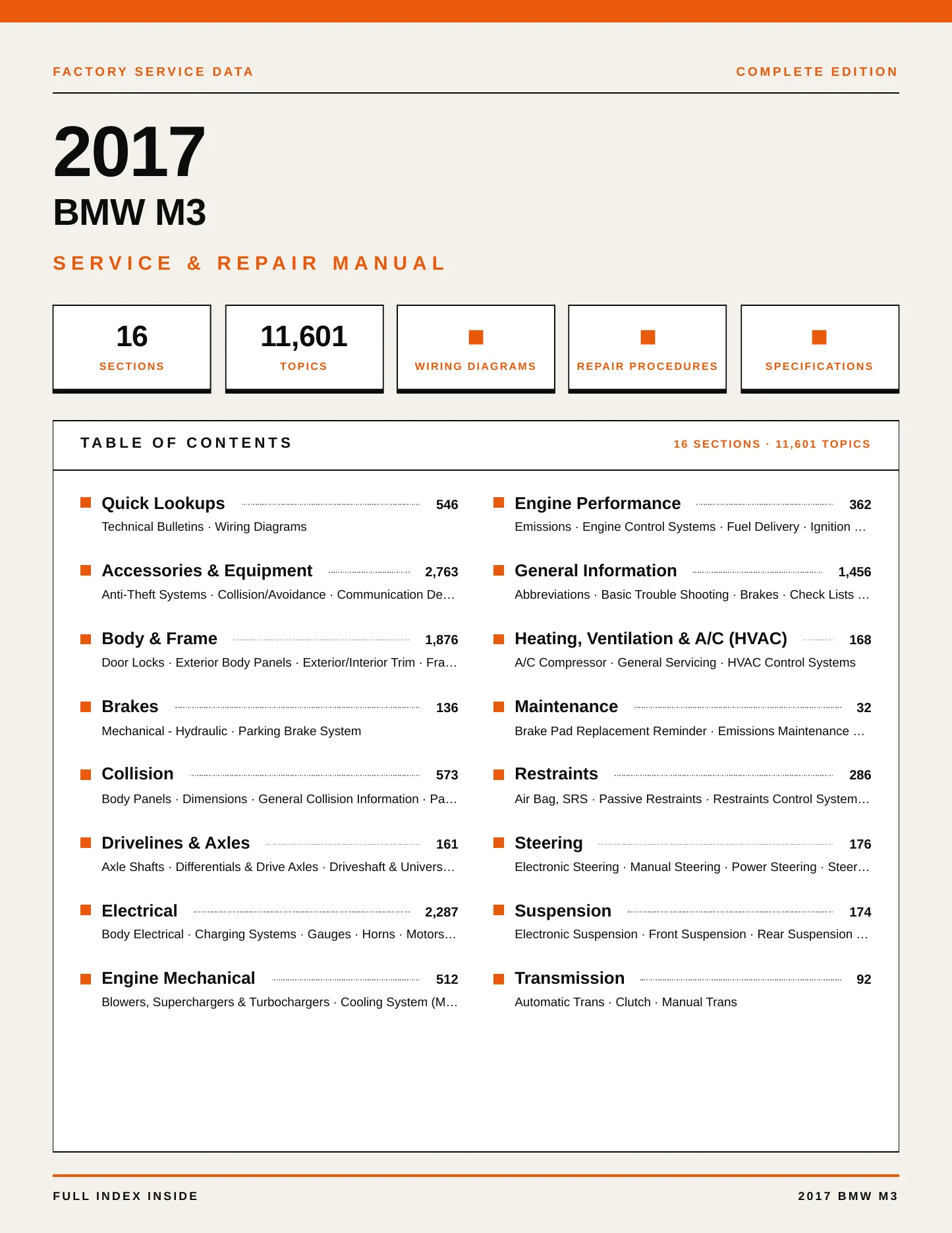 2017 BMW M3 Service and Repair Manual preview page 1