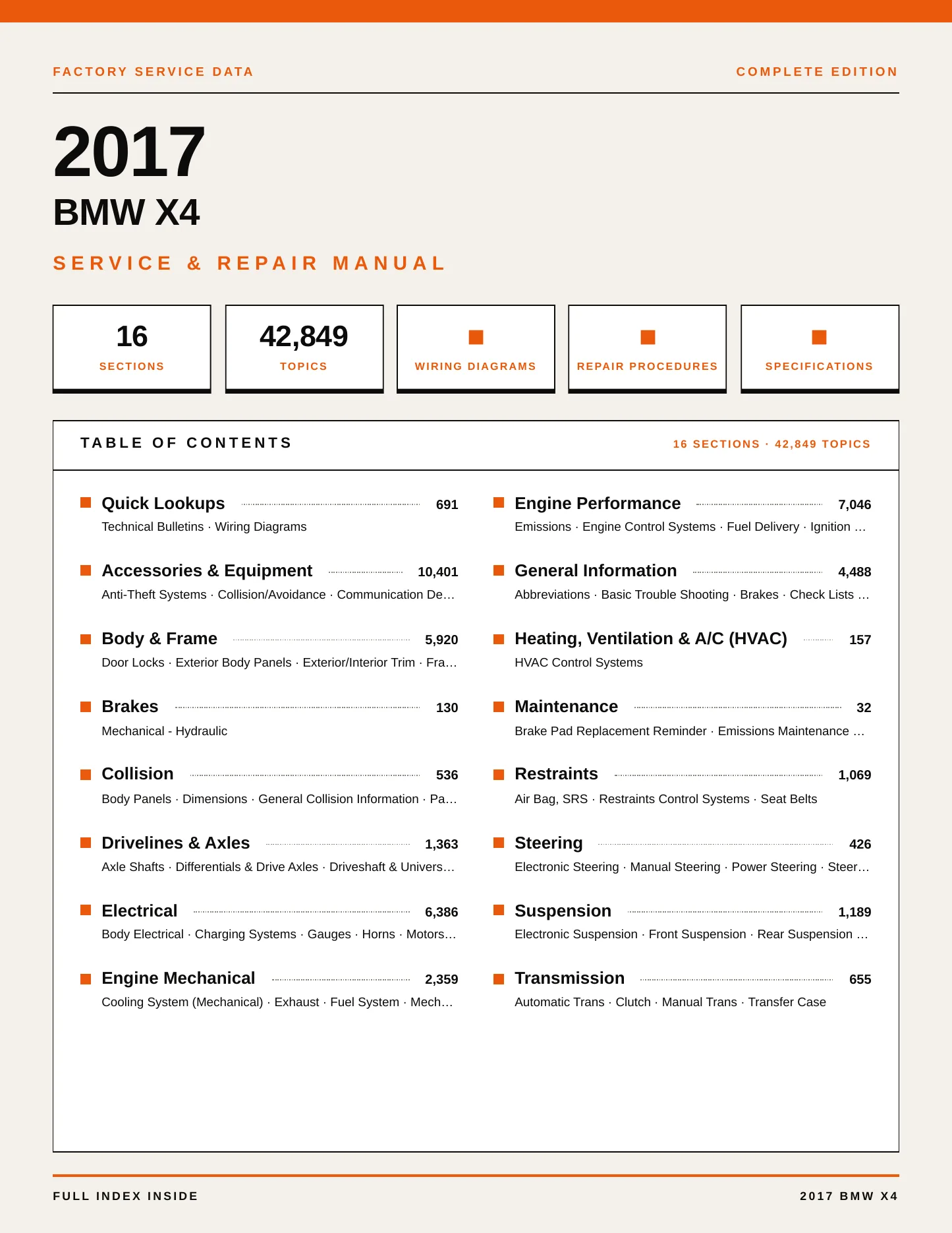2017 BMW X4 Service and Repair Manual preview page 1