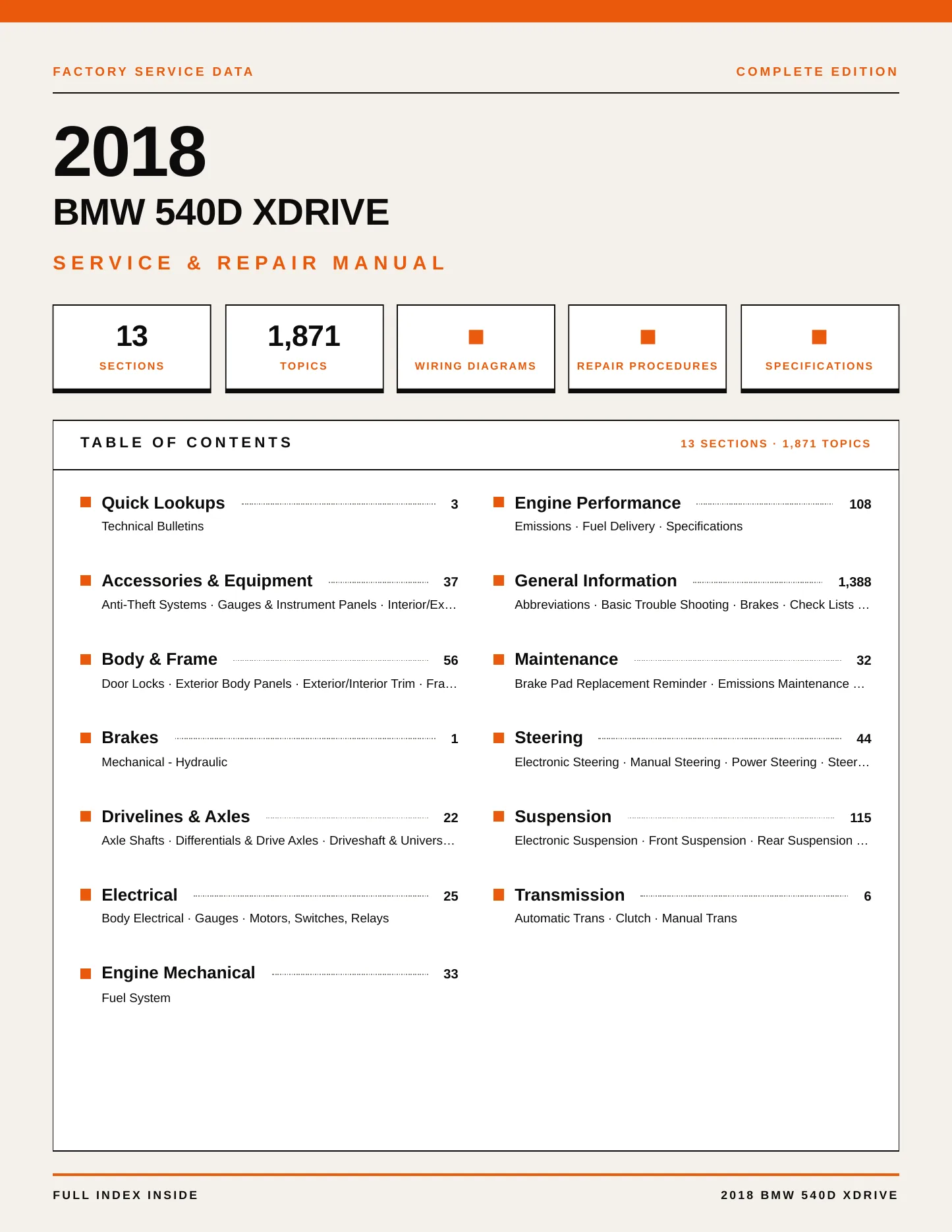 2018 BMW 540d xDrive Service and Repair Manual preview page 1
