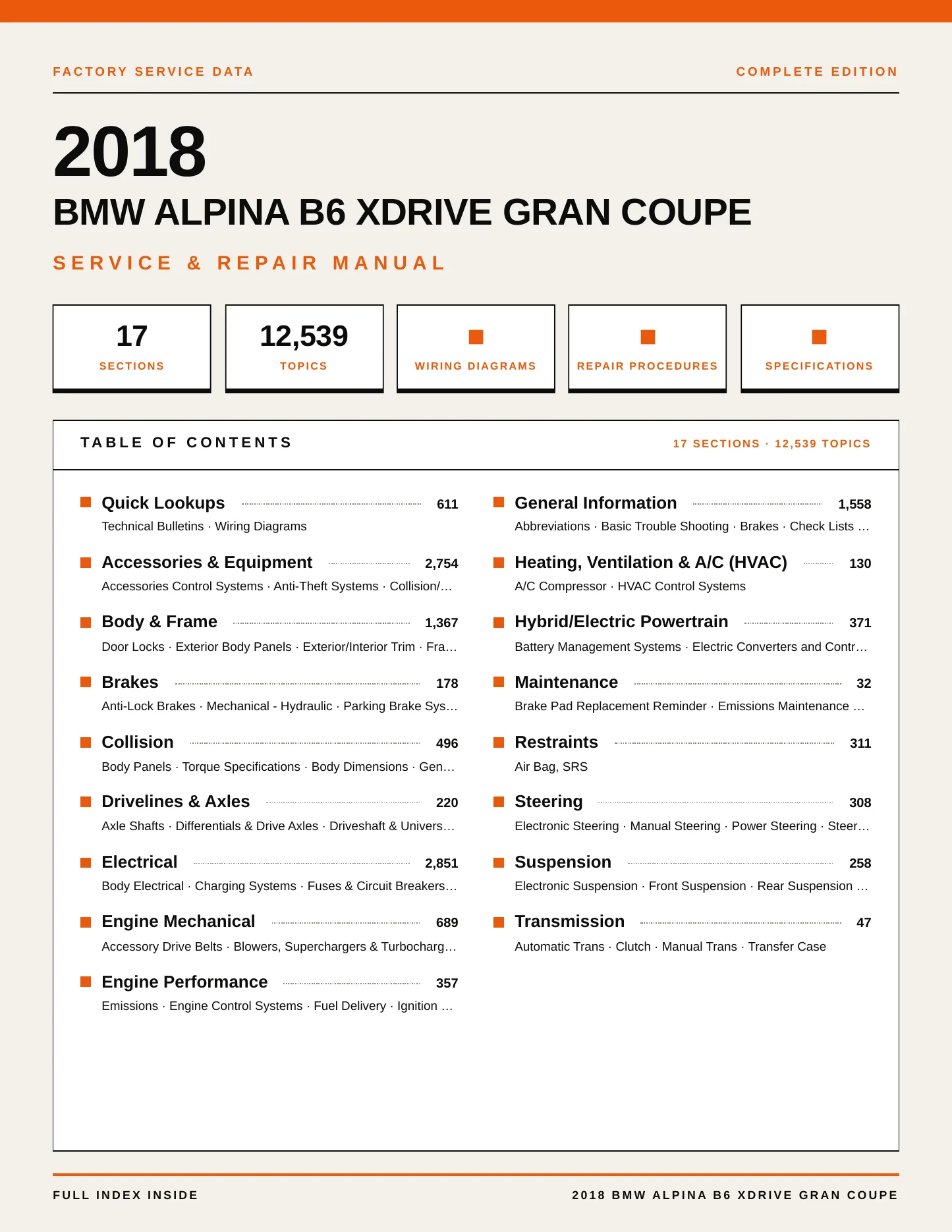 2018 BMW Alpina B6 xDrive Gran Coupe Service and Repair Manual preview page 1