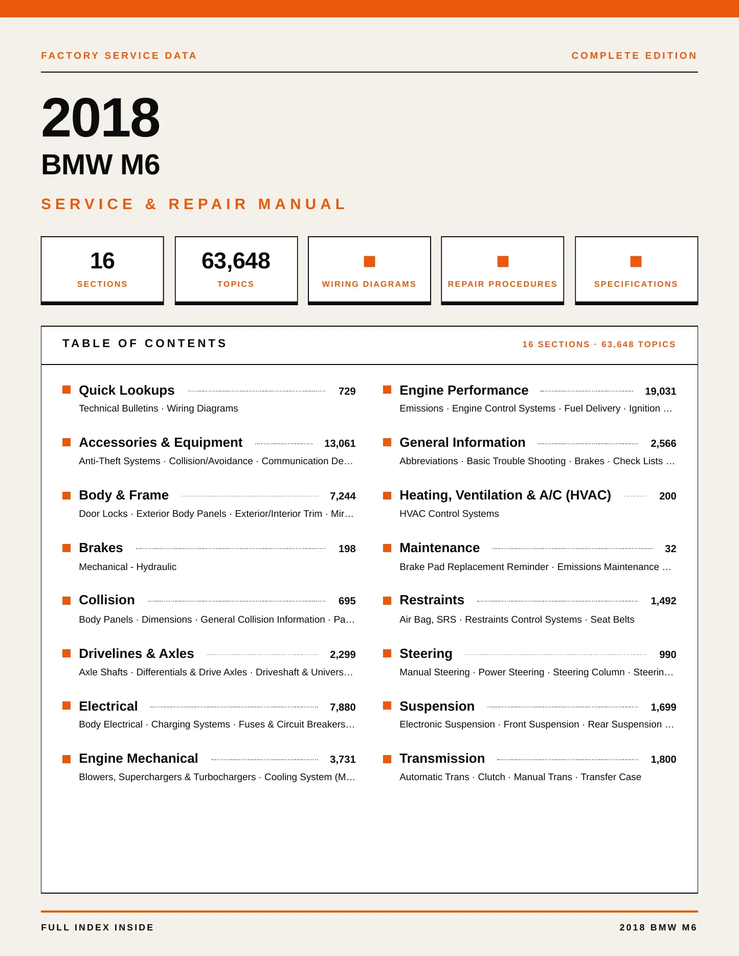 2018 BMW M6 Service and Repair Manual preview page 1