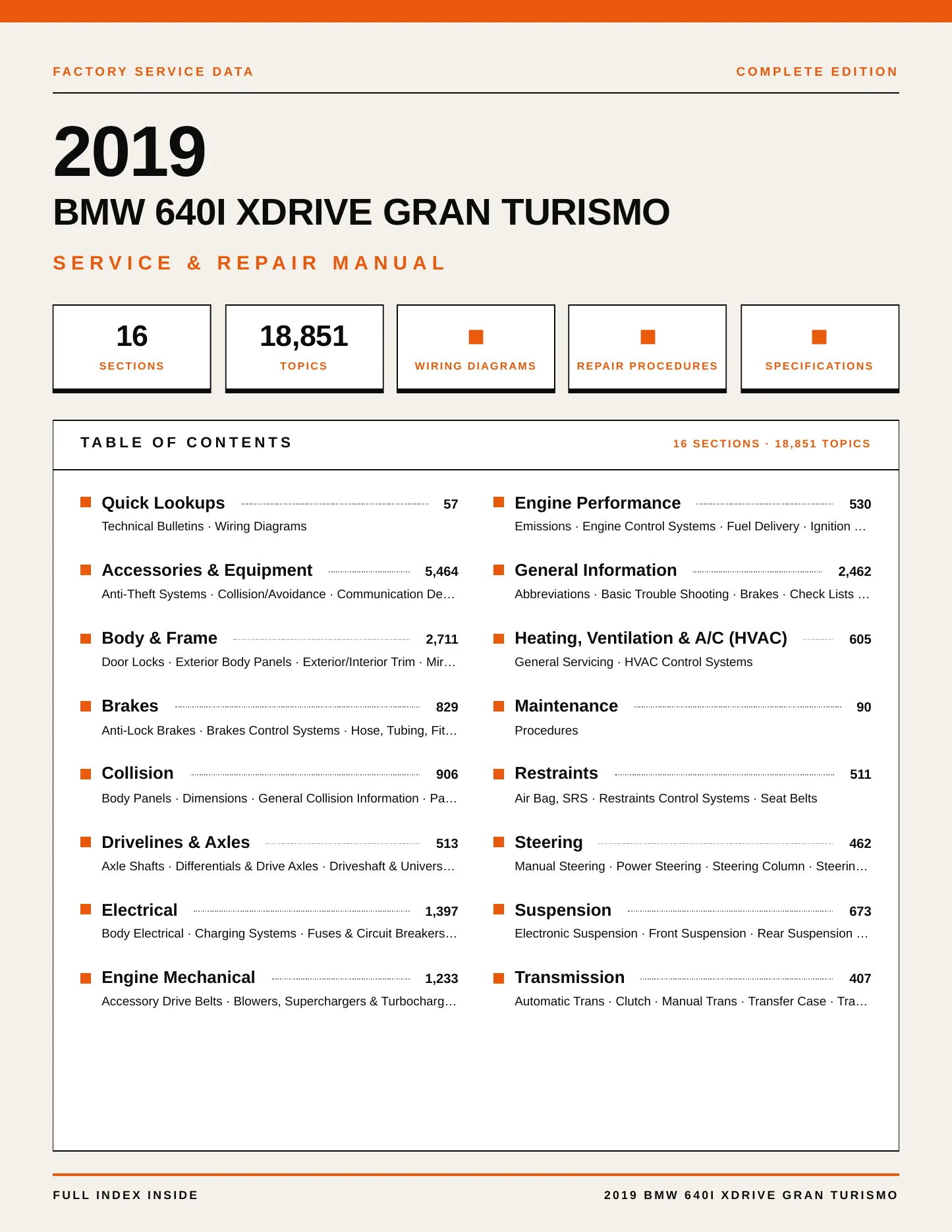 2019 BMW 640i xDrive Gran Turismo Service and Repair Manual preview page 1