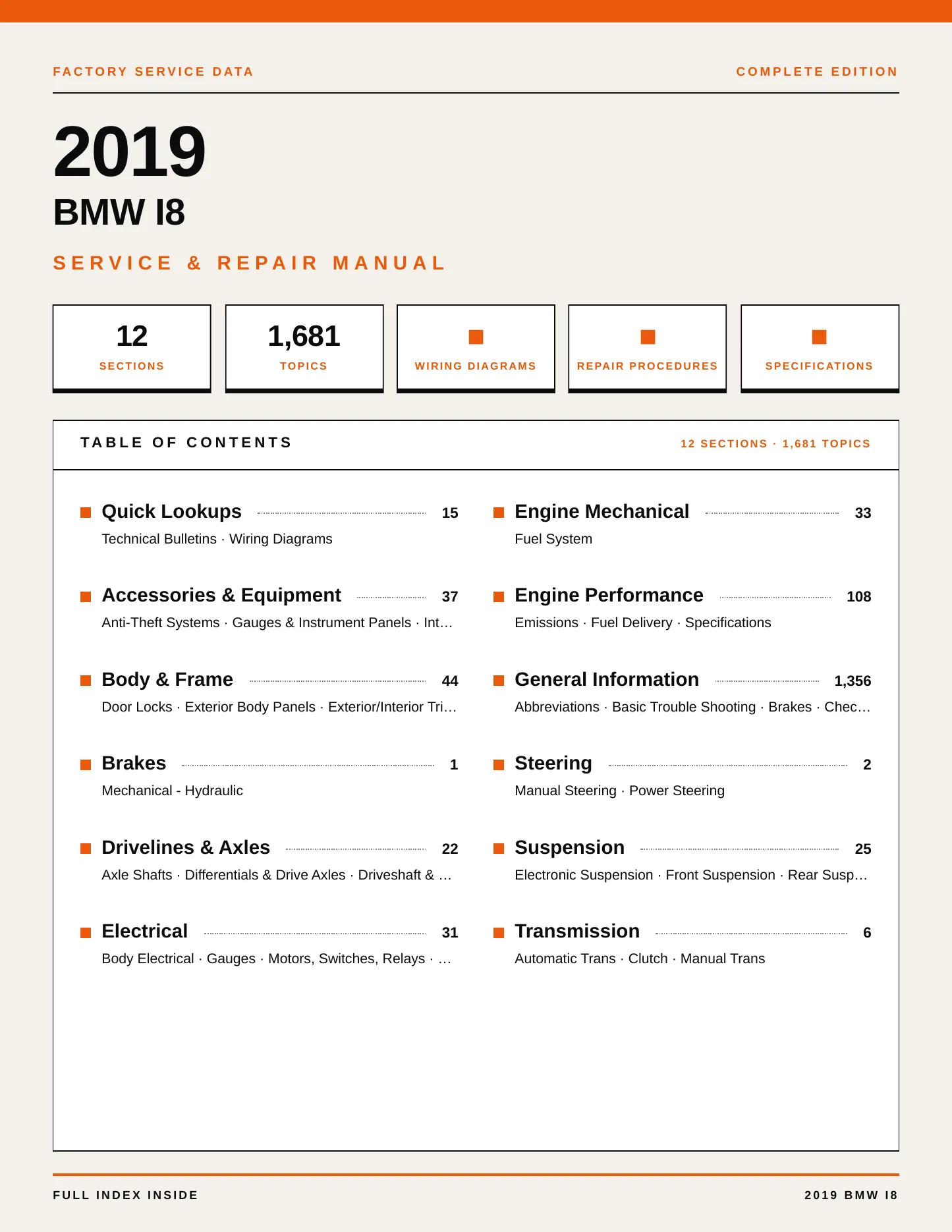 2019 BMW i8 Service and Repair Manual preview page 1