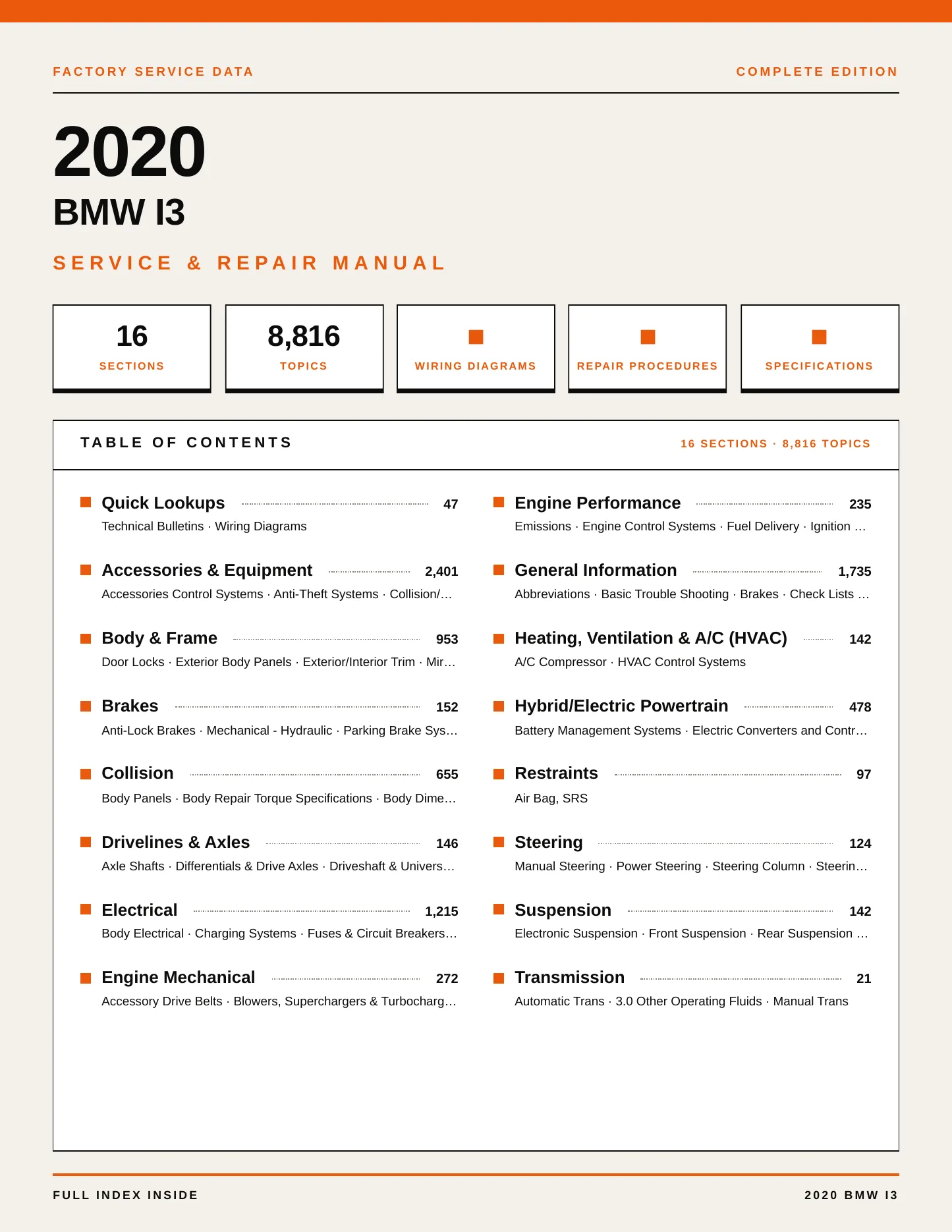 2020 BMW i3 Service and Repair Manual preview page 1