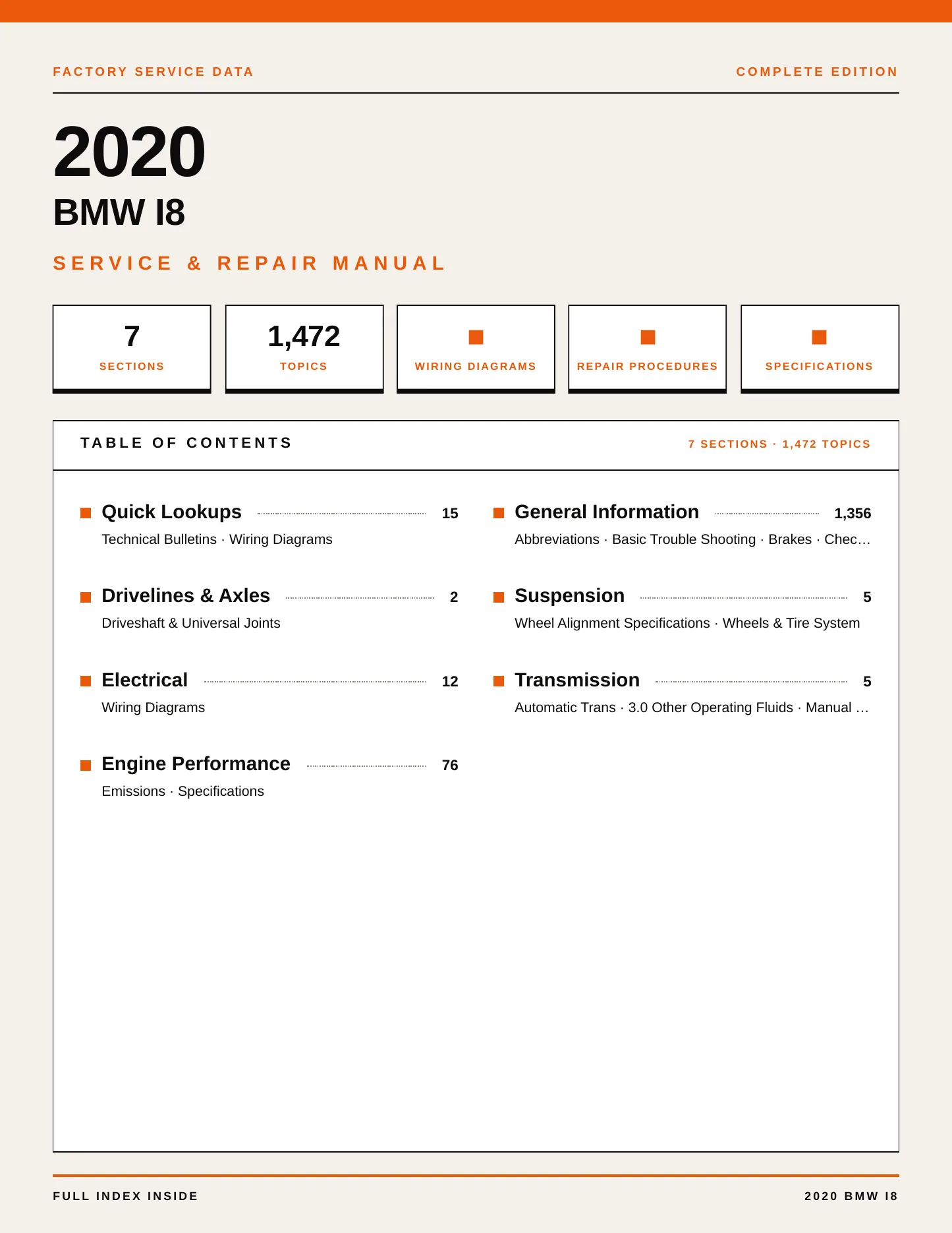 2020 BMW i8 Service and Repair Manual preview page 1