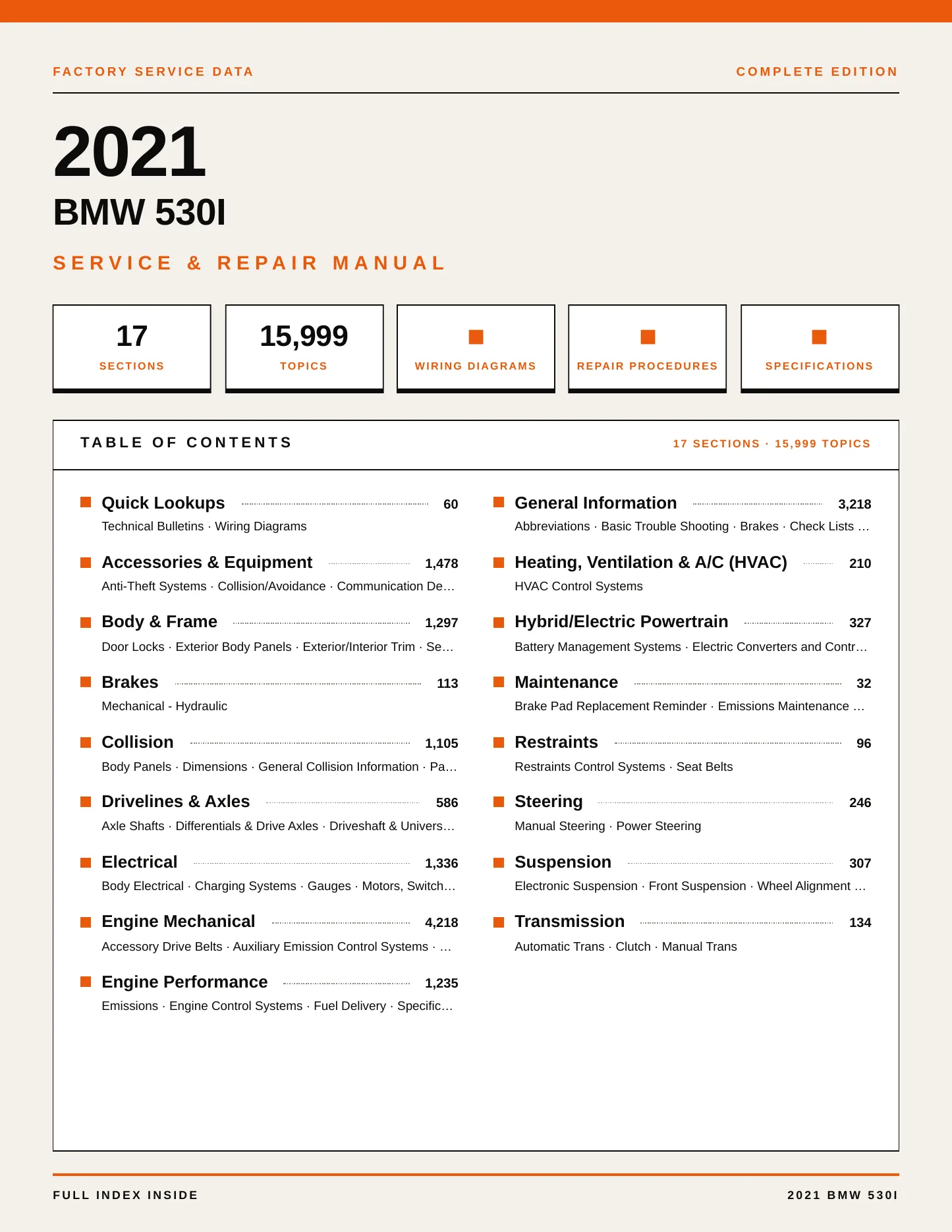 2021 BMW 530i Service and Repair Manual preview page 1
