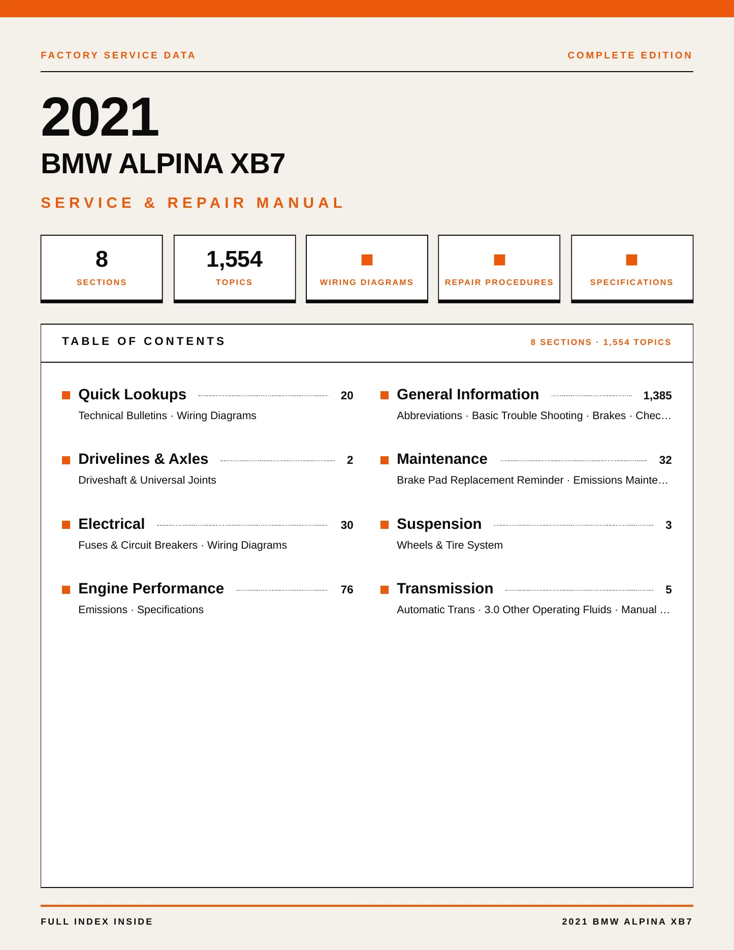 2021 BMW Alpina XB7 Service and Repair Manual preview page 1