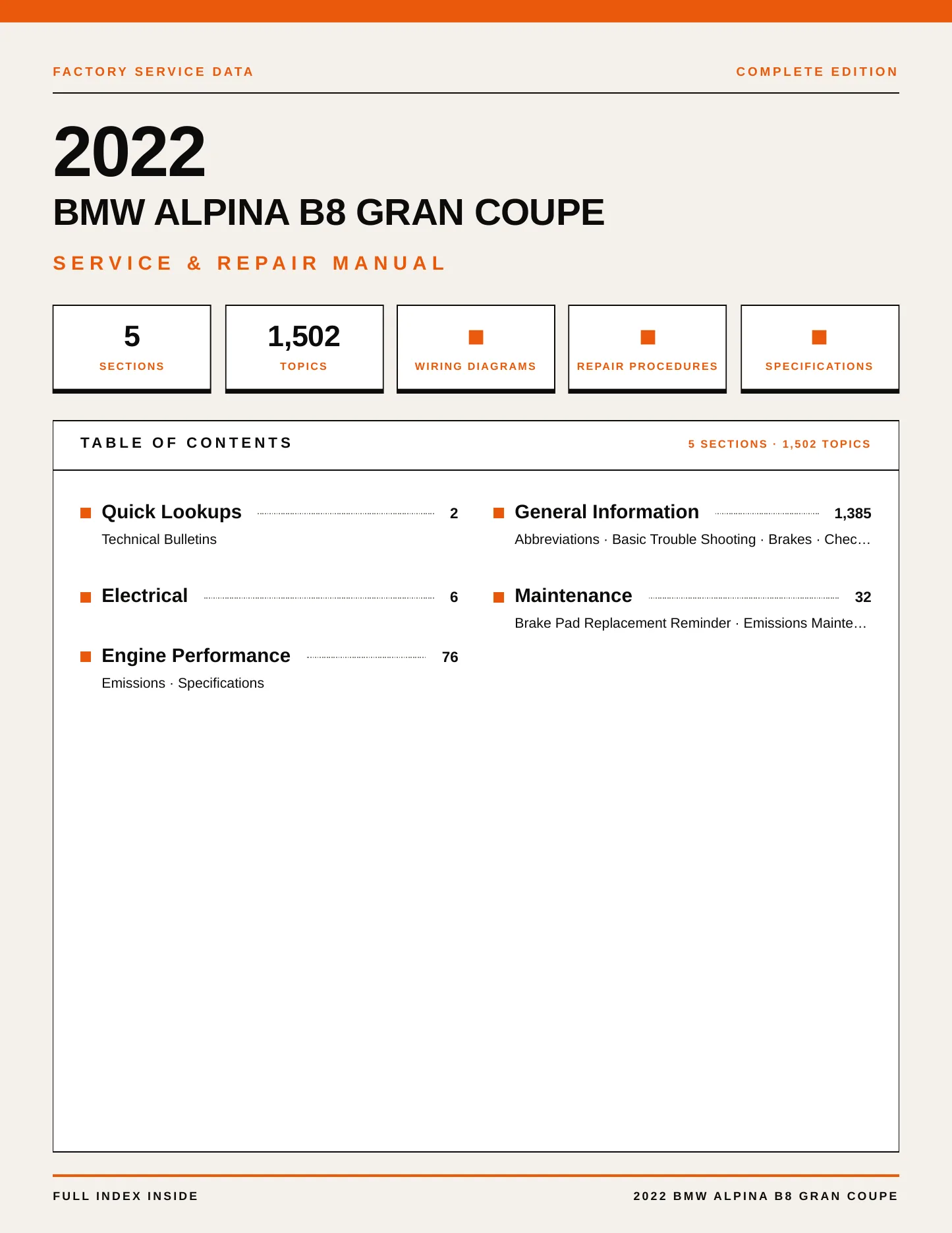 2022 BMW Alpina B8 Gran Coupe Service and Repair Manual preview page 1