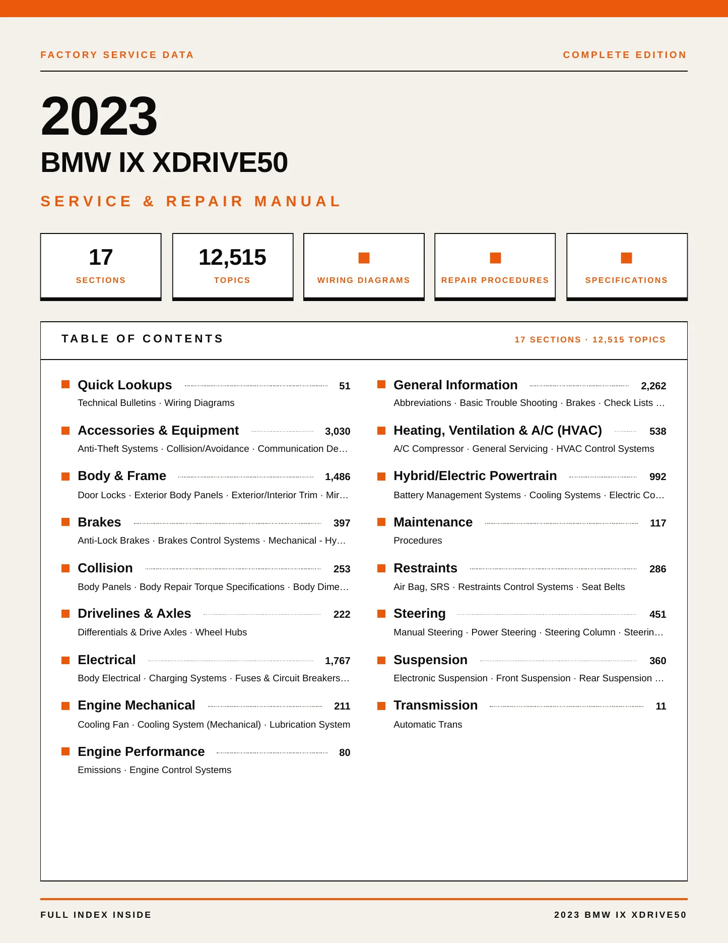 2023 BMW iX xDrive50 Service and Repair Manual preview page 1