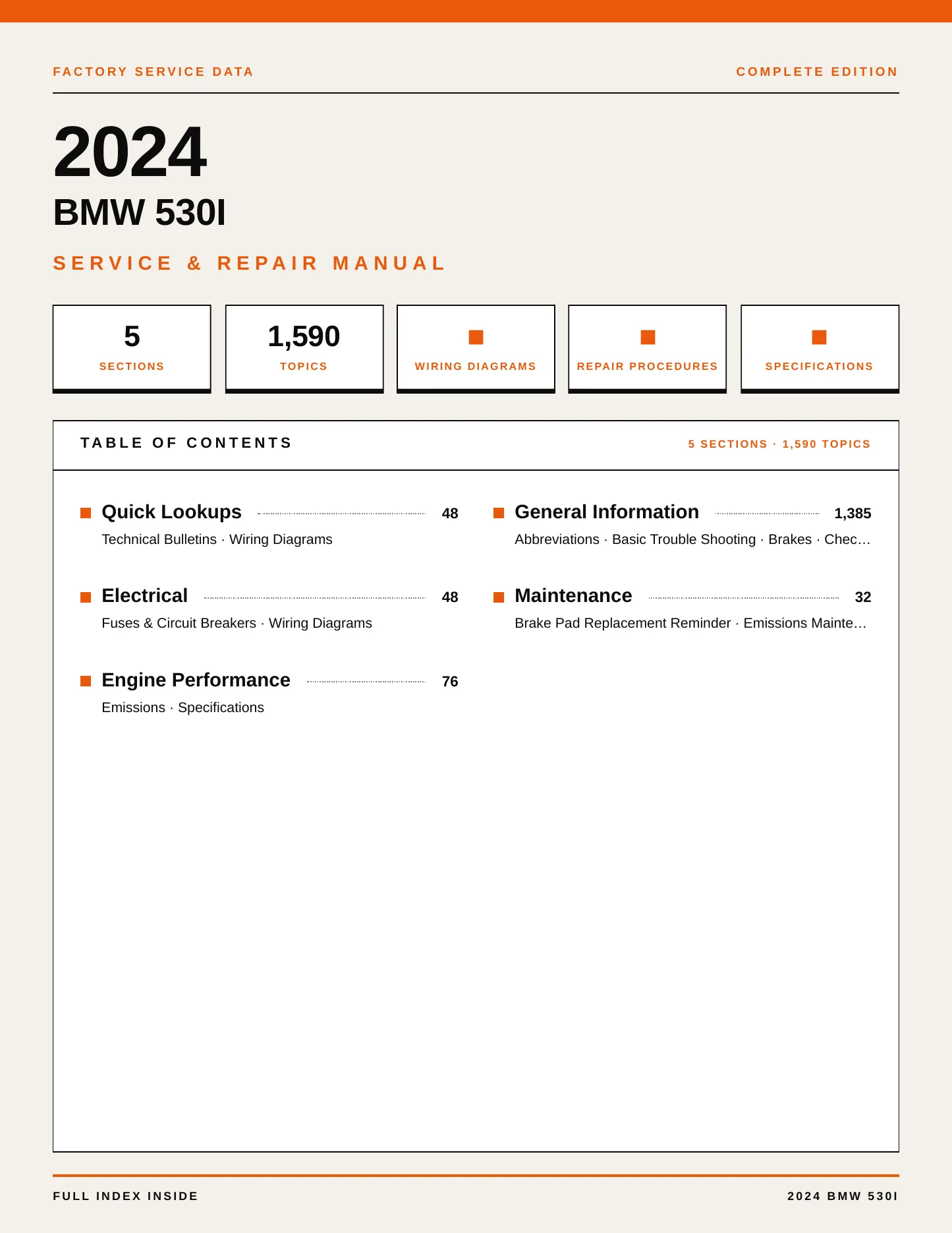 2024 BMW 530i Service and Repair Manual preview page 1