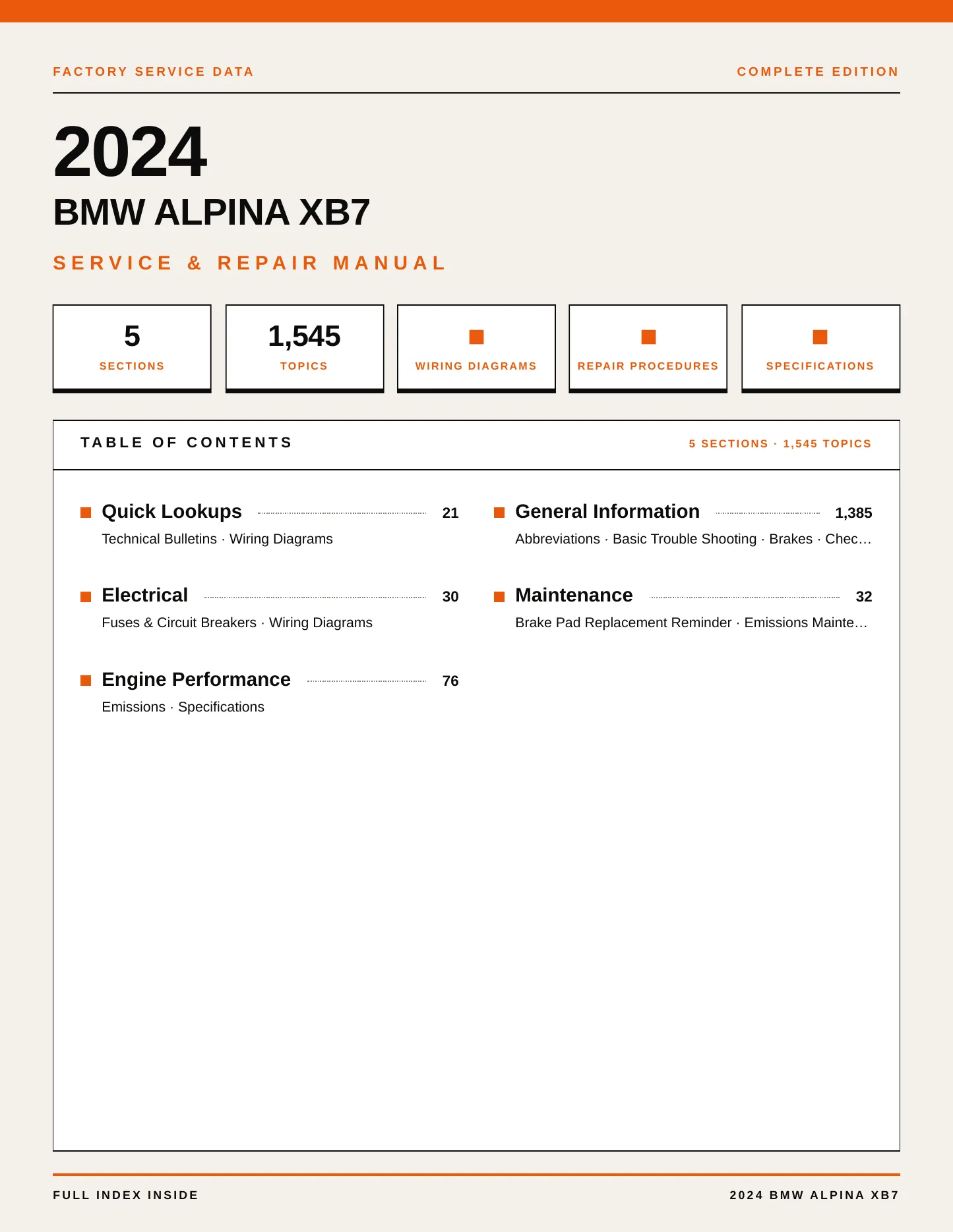 2024 BMW Alpina XB7 Service and Repair Manual preview page 1