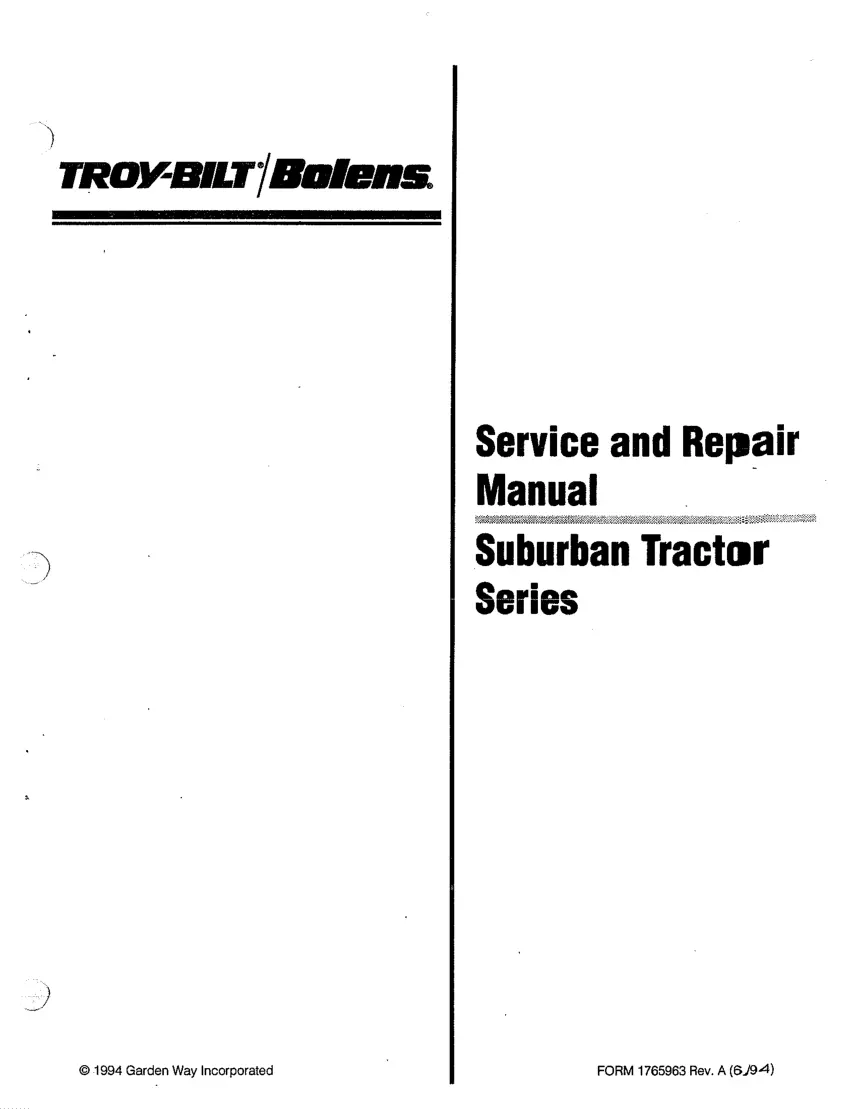 Bolens 1984-1993 Suburban Tractor Series ST100 ST110 ST120 ST125 ST140 ST160 ST1 Service & Repair Manual preview page 1