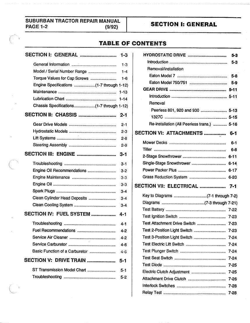 Bolens 1984-1993 Suburban Tractor Series ST100 ST110 ST120 ST125 ST140 ST160 ST1 Service & Repair Manual preview page 2